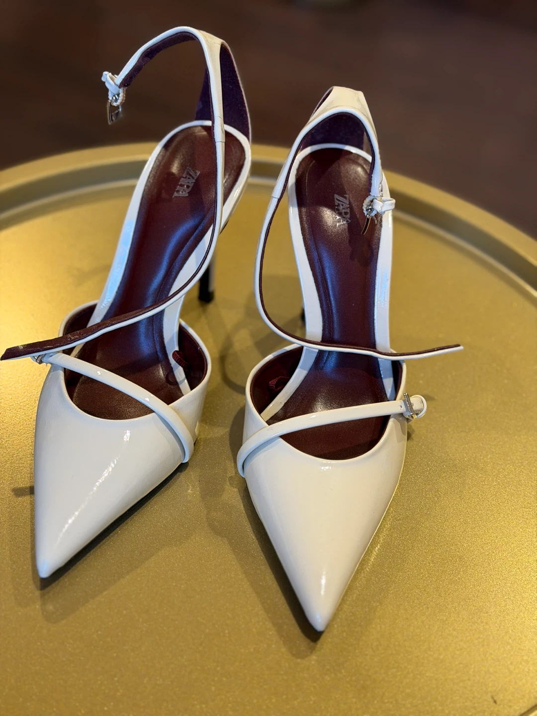 Zara White Patent Slingback Heels