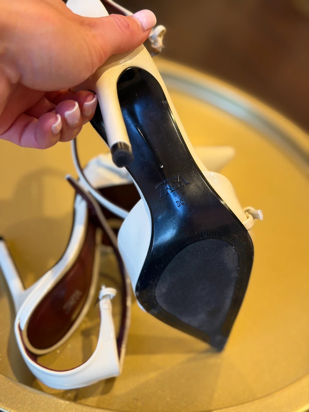 Zara White Patent Slingback Heels - photo 3