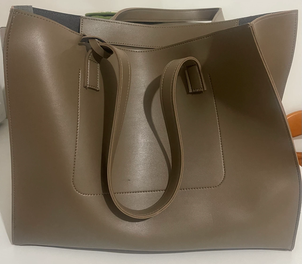 Taupe Open-Top Tote Bag