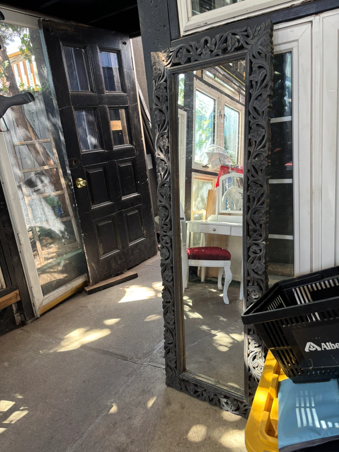 Ornate Black Carved Wood Full-Length Mirror - photo 2