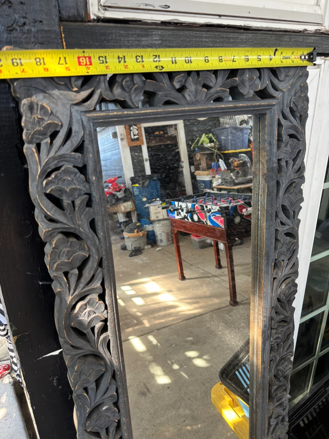 Ornate Black Carved Wood Full-Length Mirror - photo 3