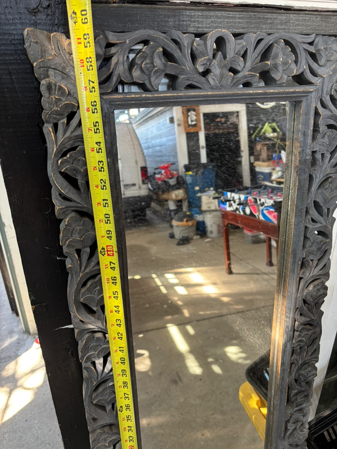 Ornate Black Carved Wood Full-Length Mirror - photo 4