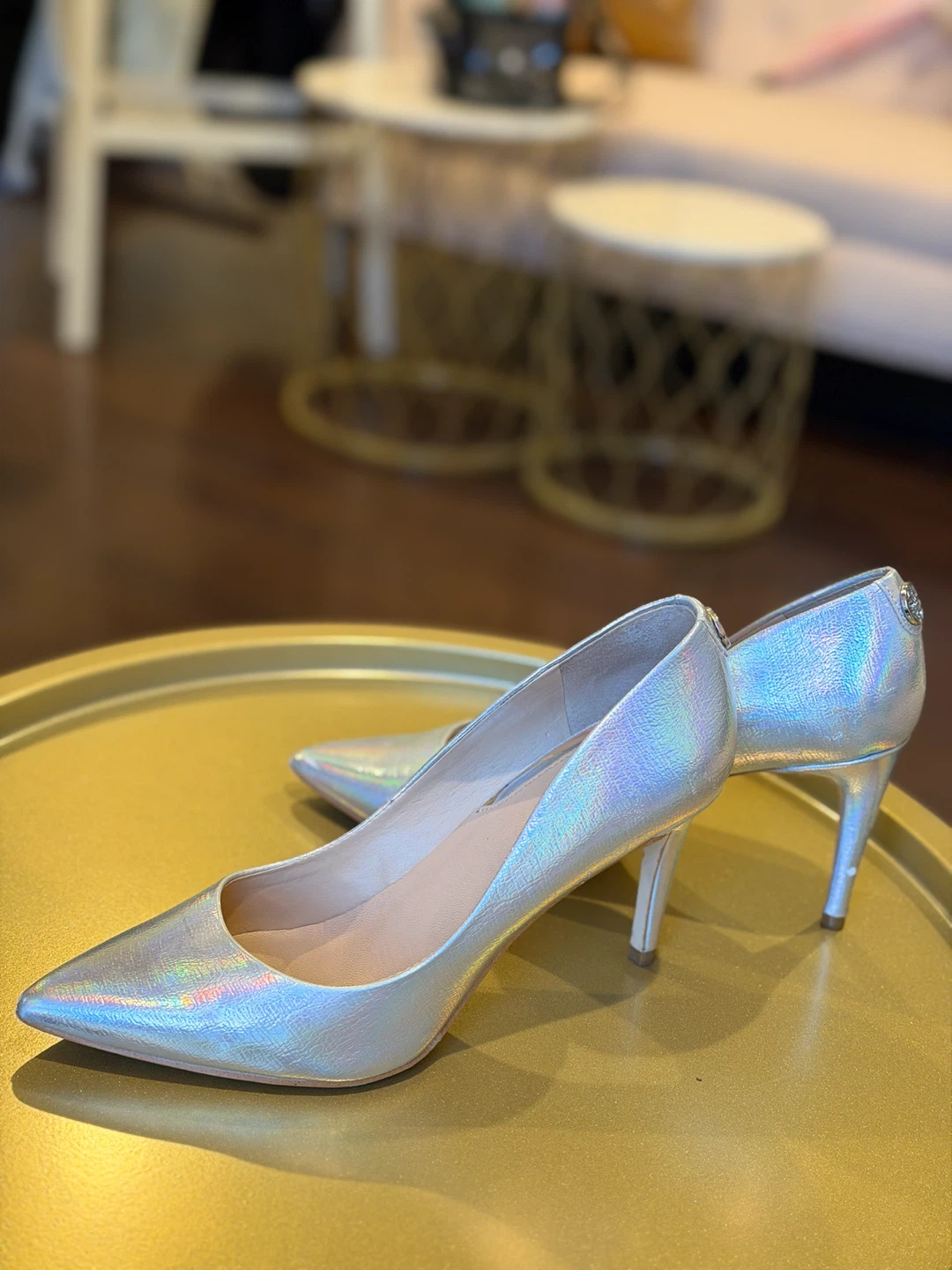 Guess Iridescent Silver Stiletto Heels