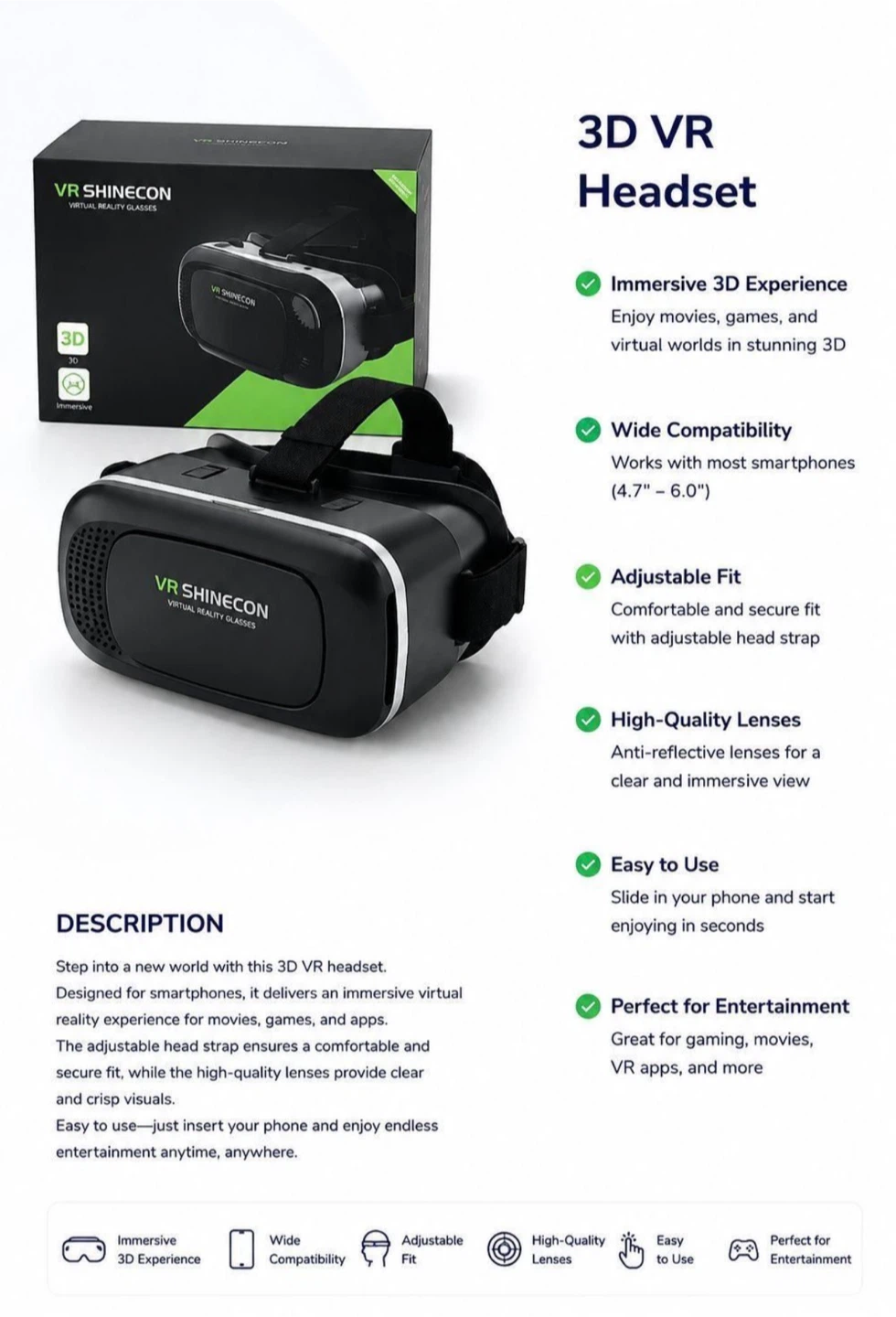 VR SHINECON Virtual Reality Glasses - photo 2