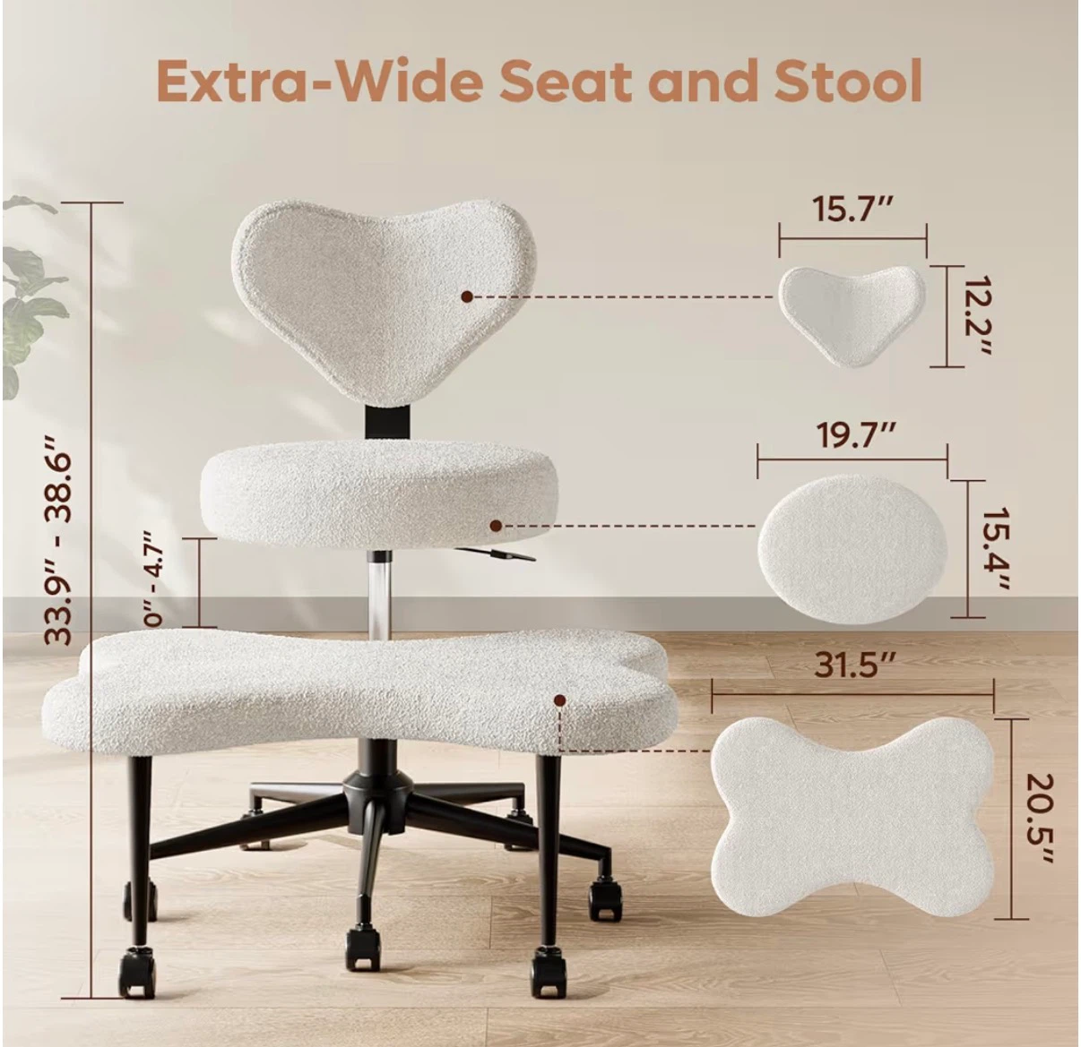 Cream teddy cross-legged swivel chair with footrest - photo 3