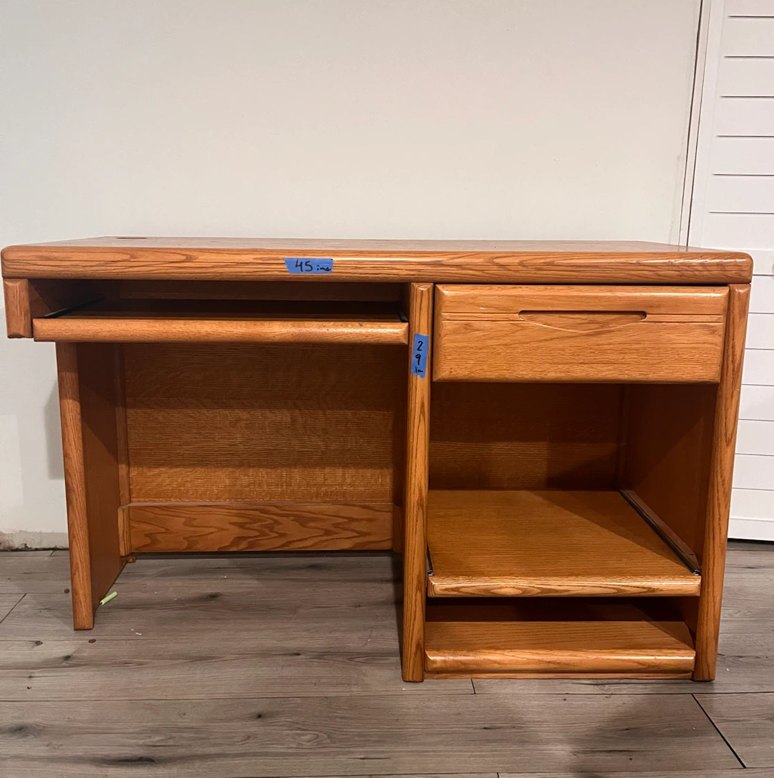 Wooden computer desk with pull-out keyboard tray