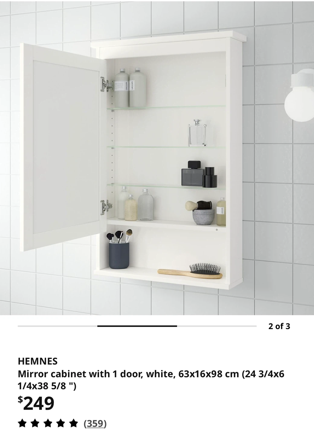IKEA HEMNES Mirror Cabinet, White - photo 3
