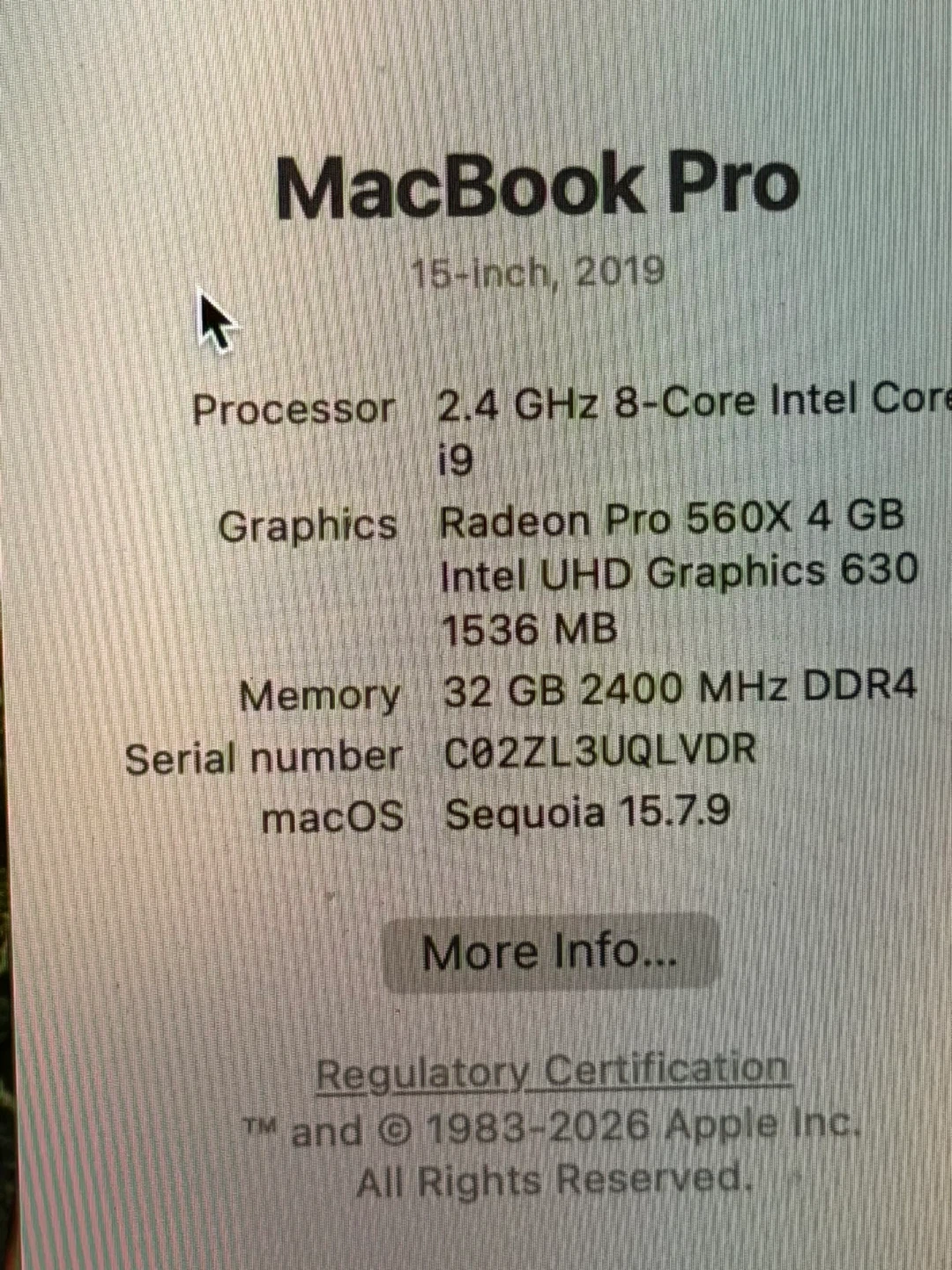 I9 2019 MacBook Pro  32 Ram 2TB hard drive - photo 2
