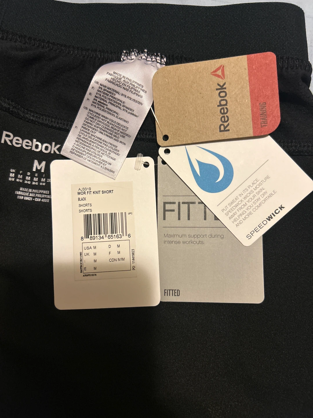 New Reebok Wor Fit Knit Shorts - Black - Size Medium - photo 3