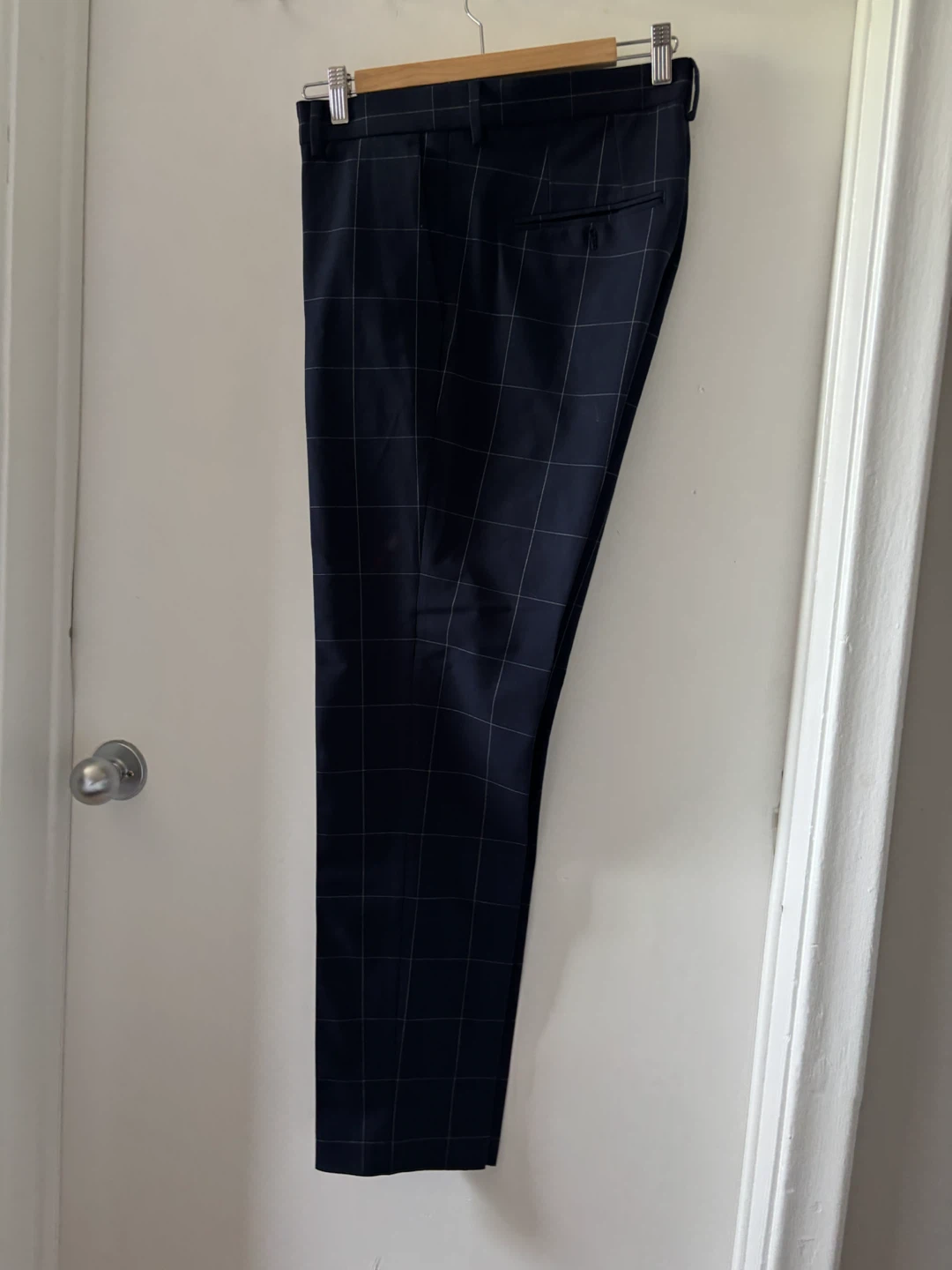 Navy Windowpane Pattern Dress Trousers