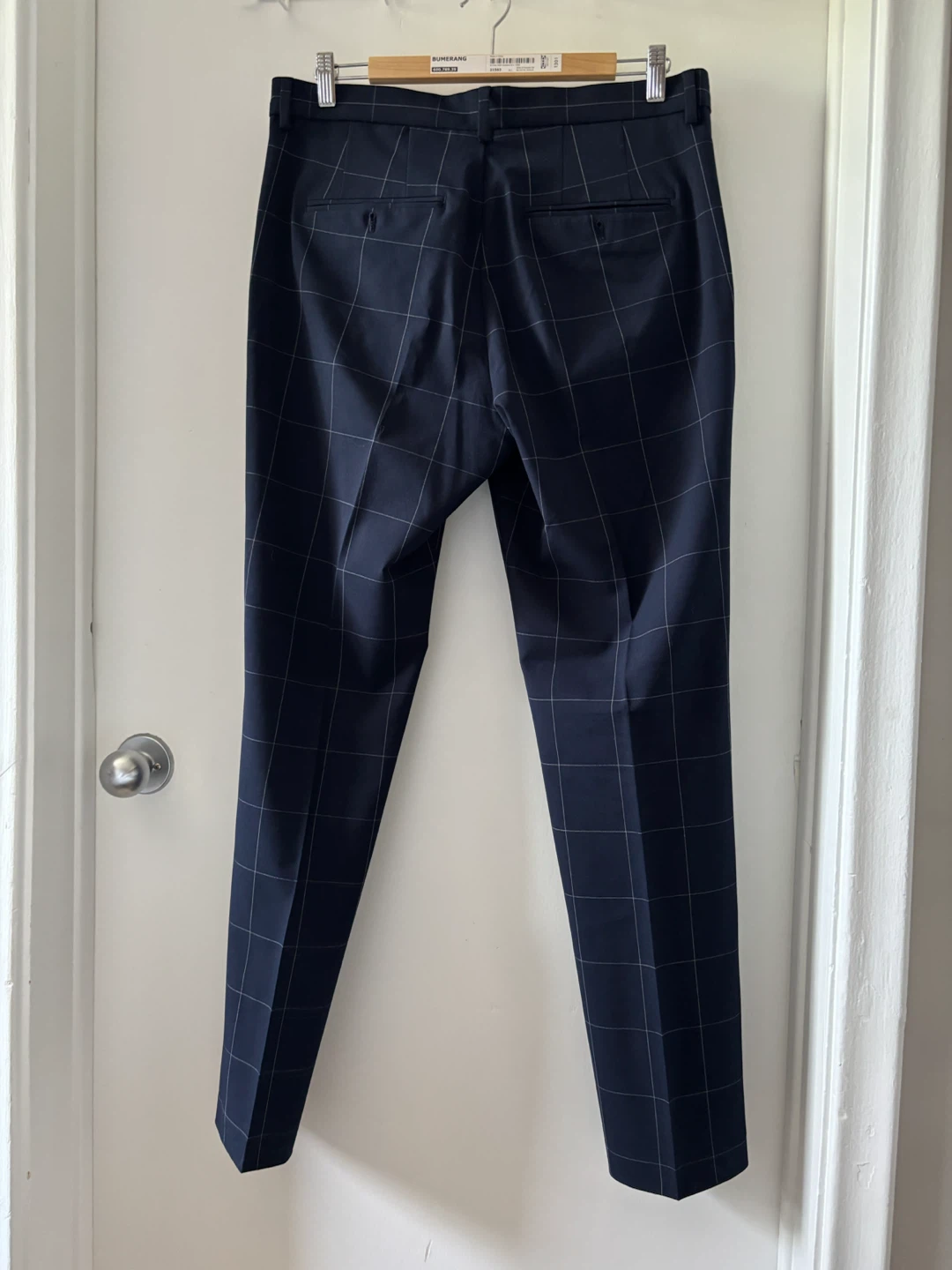 Navy Windowpane Pattern Dress Trousers - photo 3