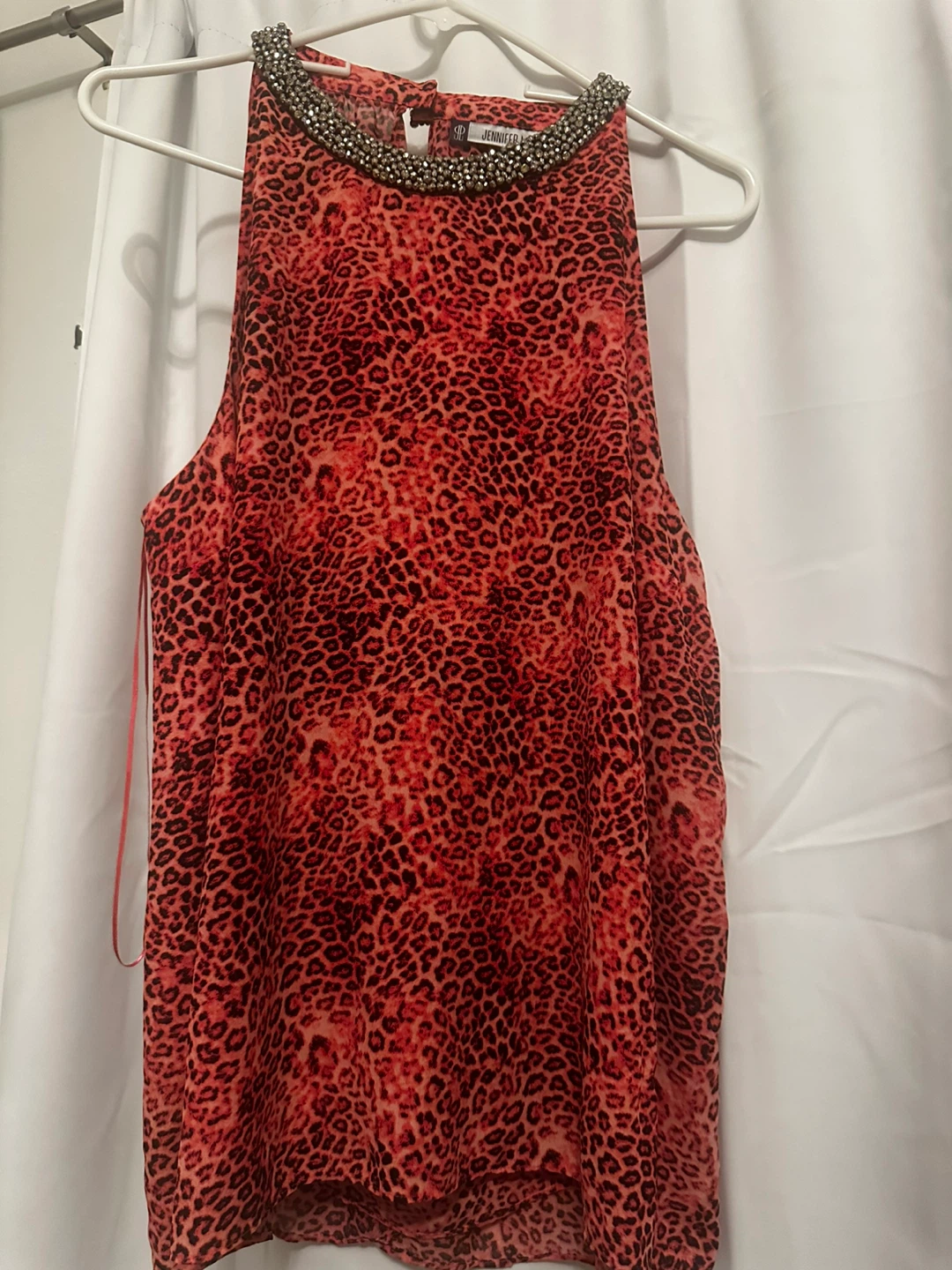 Jennifer Lopez Leopard Print Embellished Tank Top