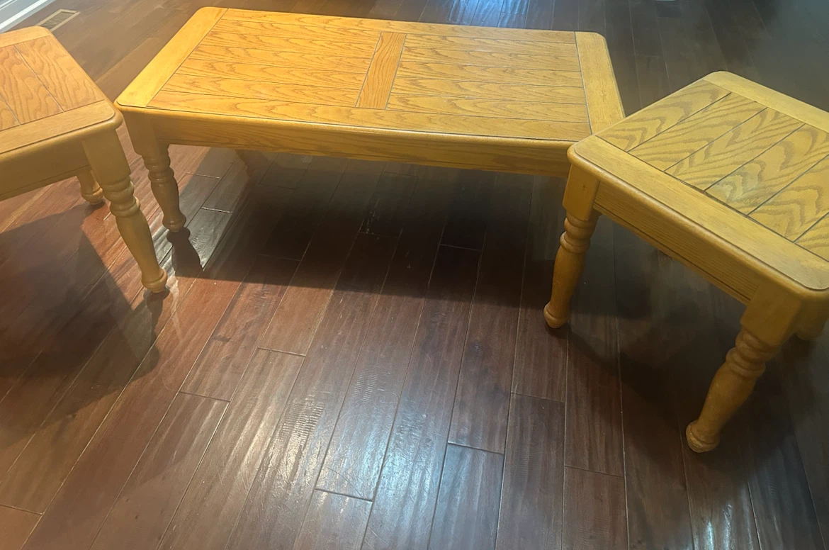 Oak coffee table and two end tables - photo 3