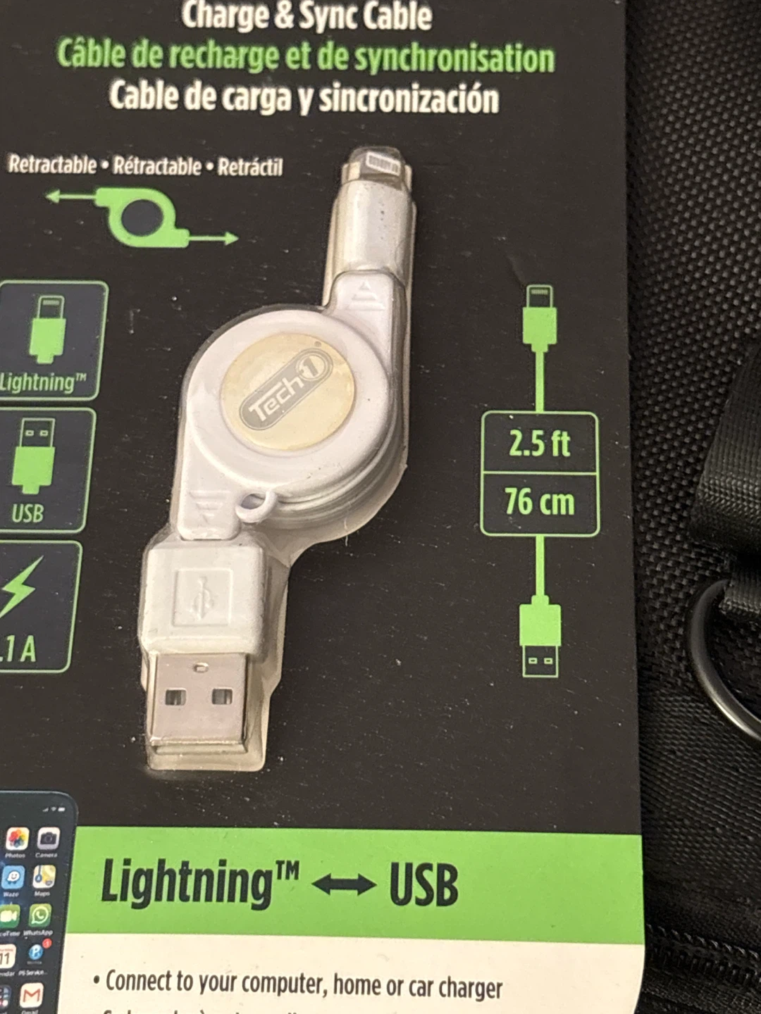 Tech1 Retractable Lightning to USB Cable