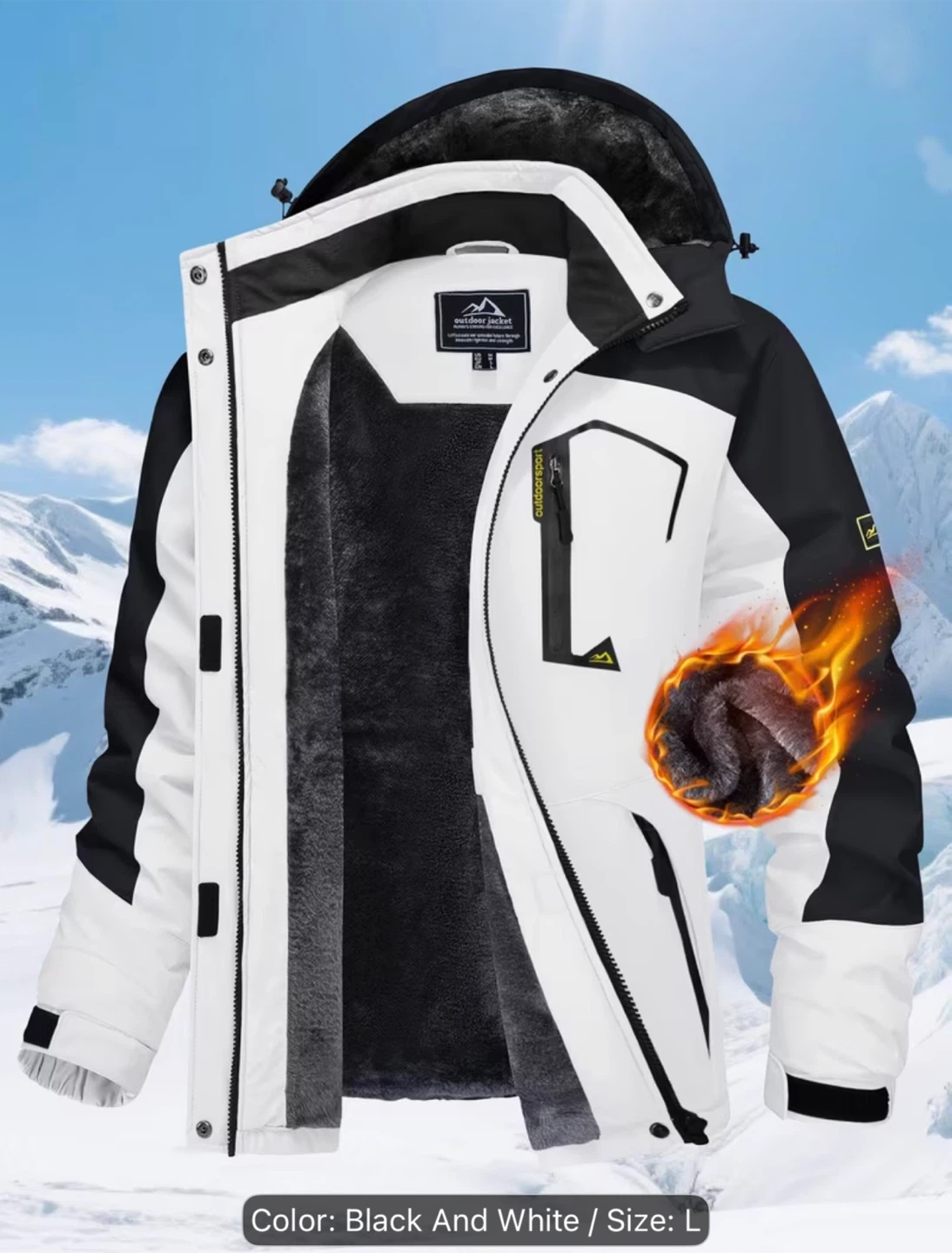 Brand New-Black and White Outdoor Jacket - Size L Unisex