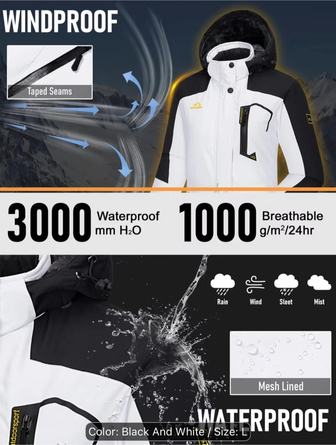 Brand New-Black and White Outdoor Jacket - Size L Unisex - photo 3