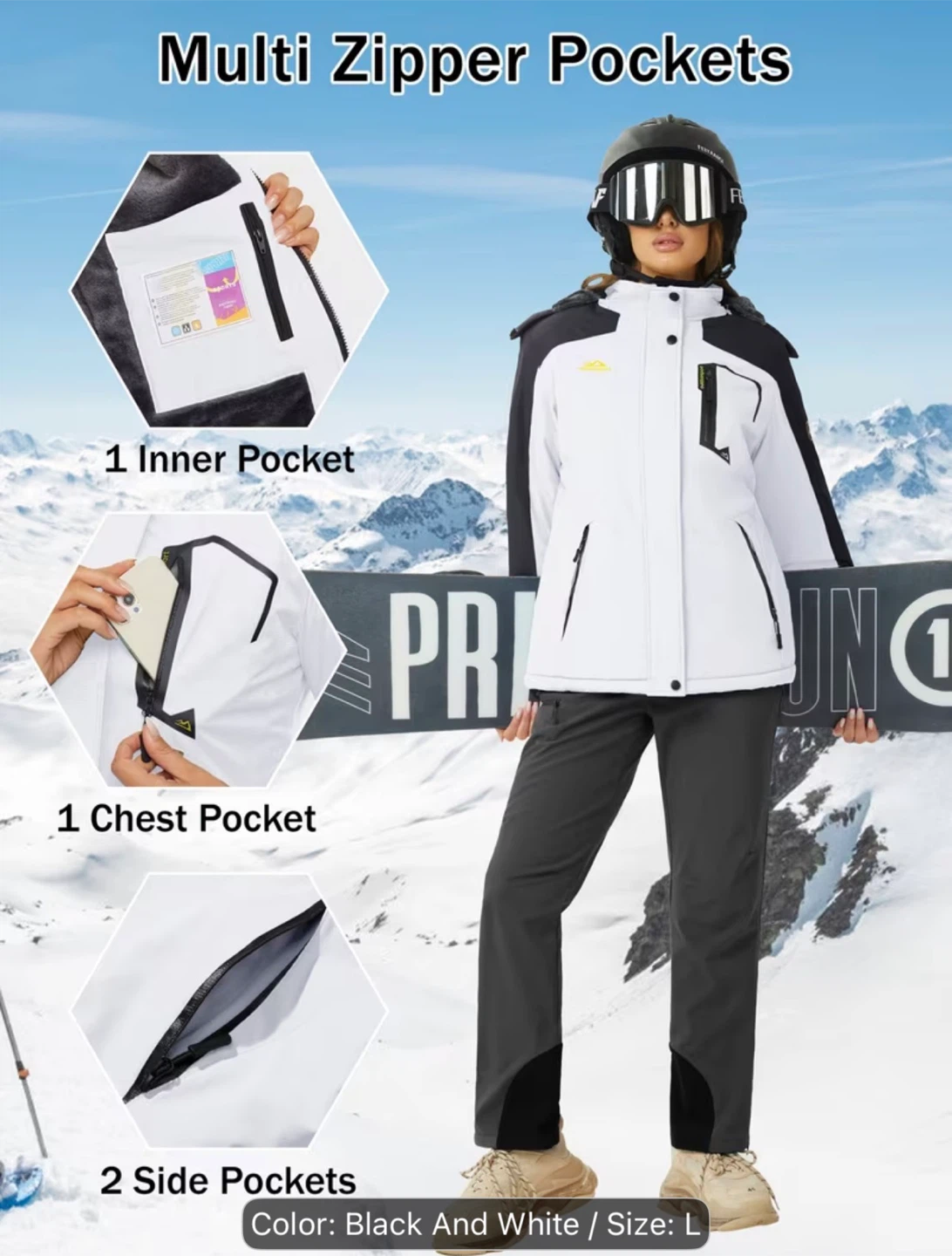 Brand New-Black and White Outdoor Jacket - Size L Unisex - photo 4