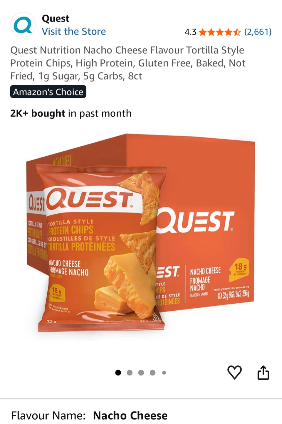 Quest Nutrition Nacho Cheese Tortilla Style Protein Chips