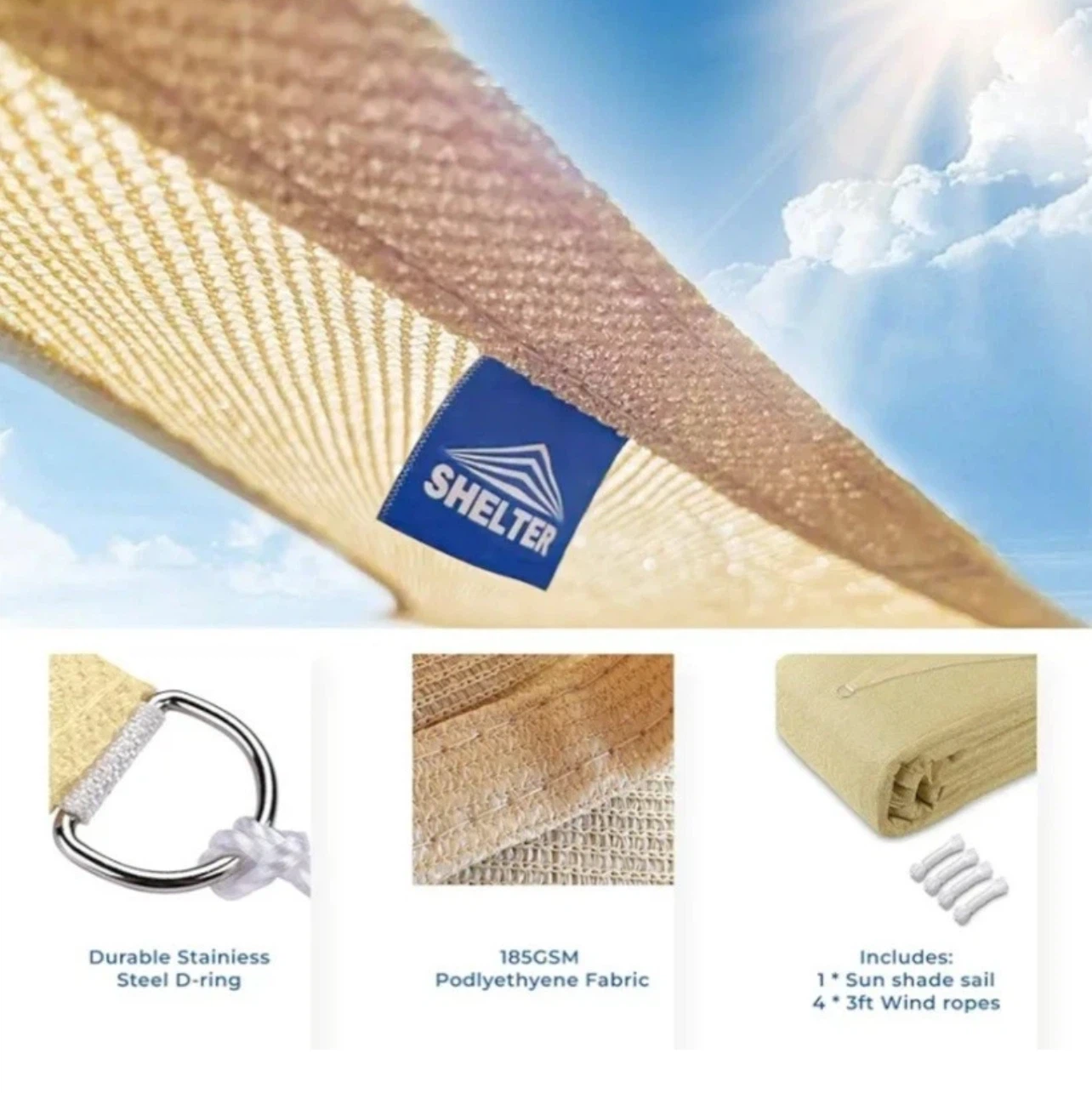 10” x 8” SHELTER Sun Shade Sail Tan - photo 3