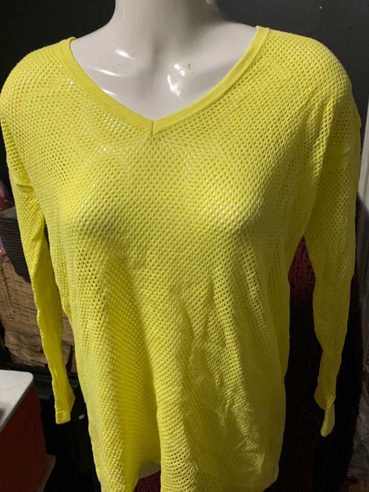 Gap Neon Yellow Mesh V-Neck Sweater