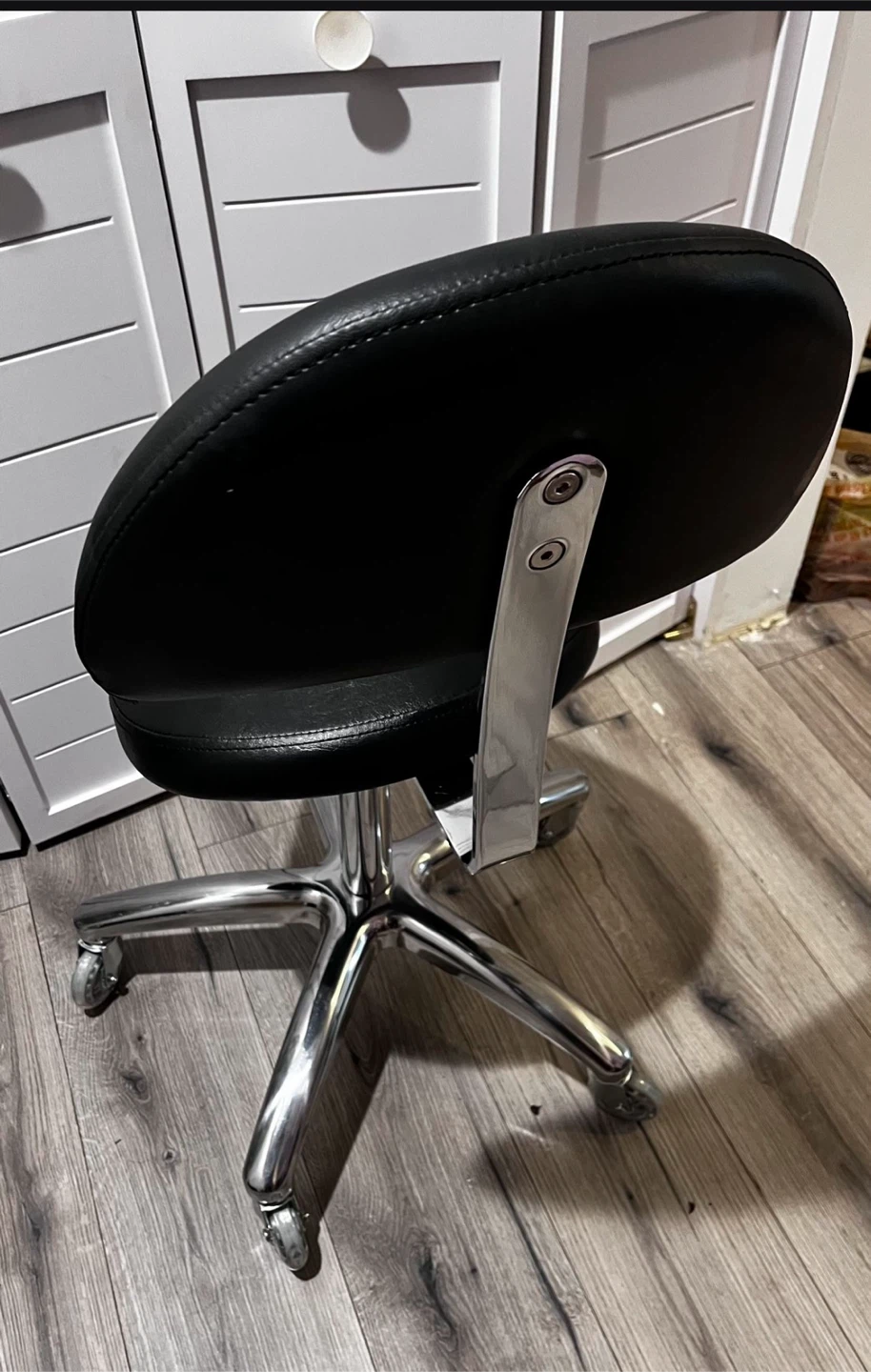 Black Saddle Rolling Stool with Backrest