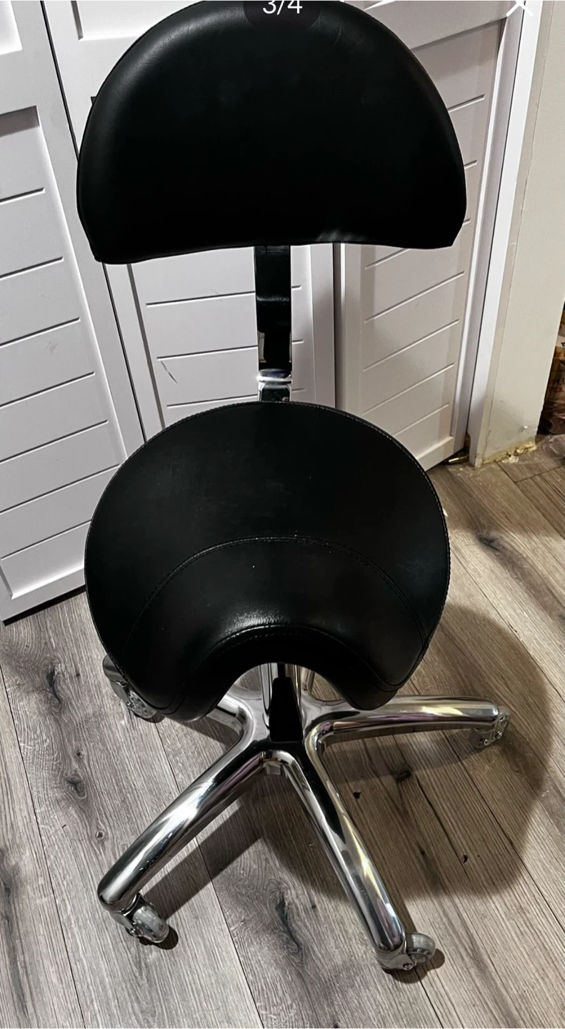 Black Saddle Rolling Stool with Backrest - photo 2