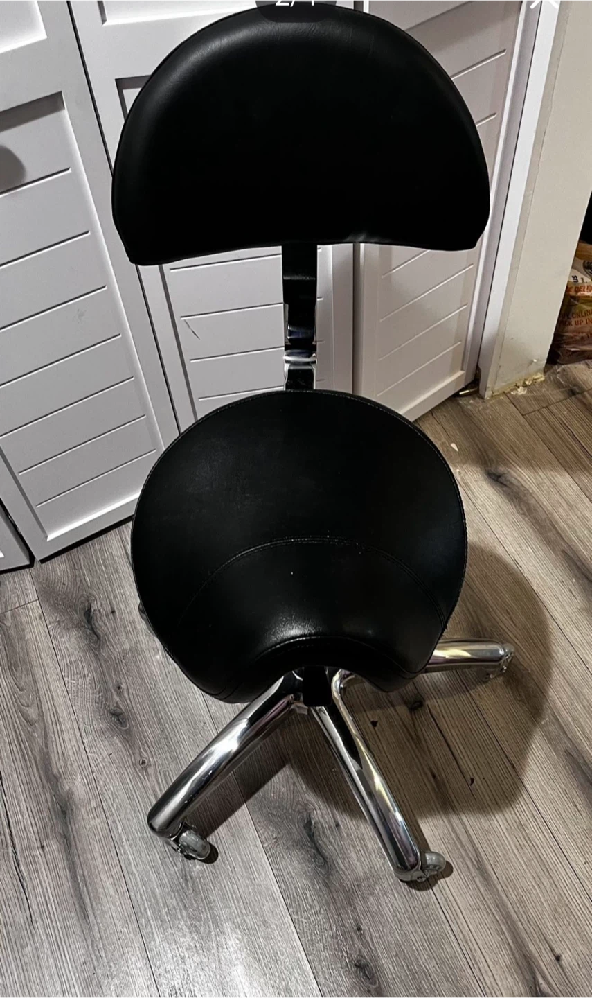 Black Saddle Rolling Stool with Backrest - photo 4
