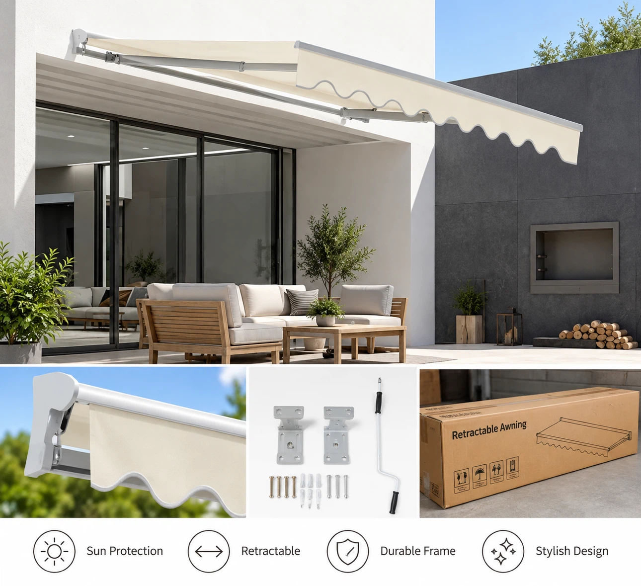 Retractable Patio Awning 13ft x 9.8ft