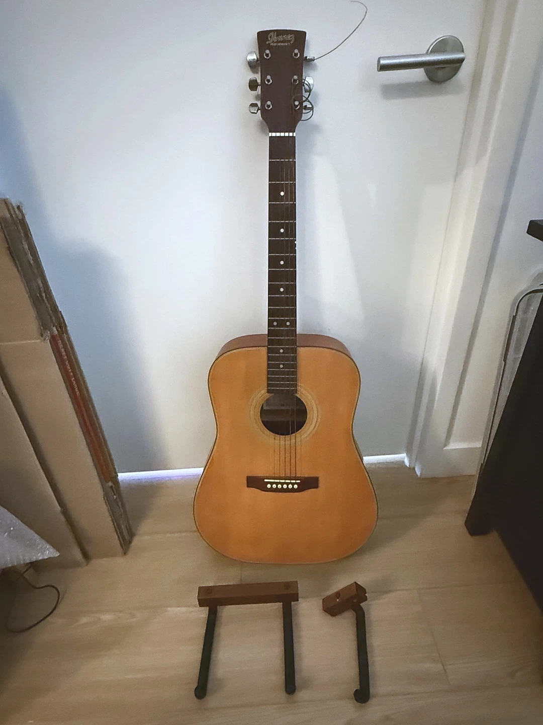 Left-handed Ibanez acoustic + wall hanger