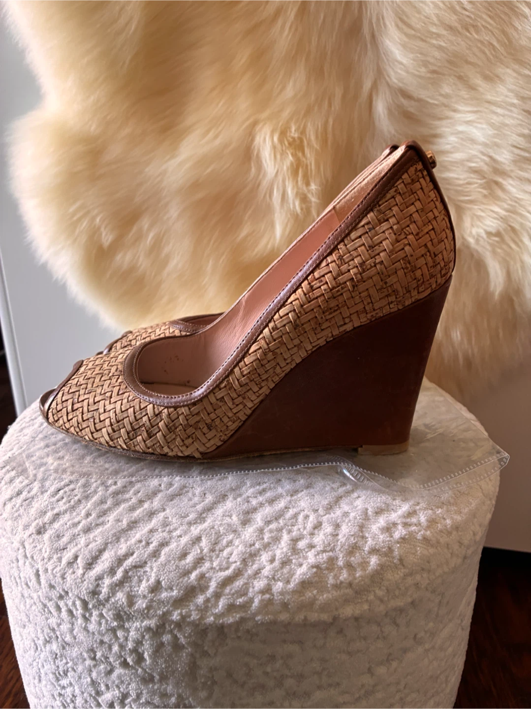 Stuart Weitzman Woven Wedge Peep Toe Heels - photo 2
