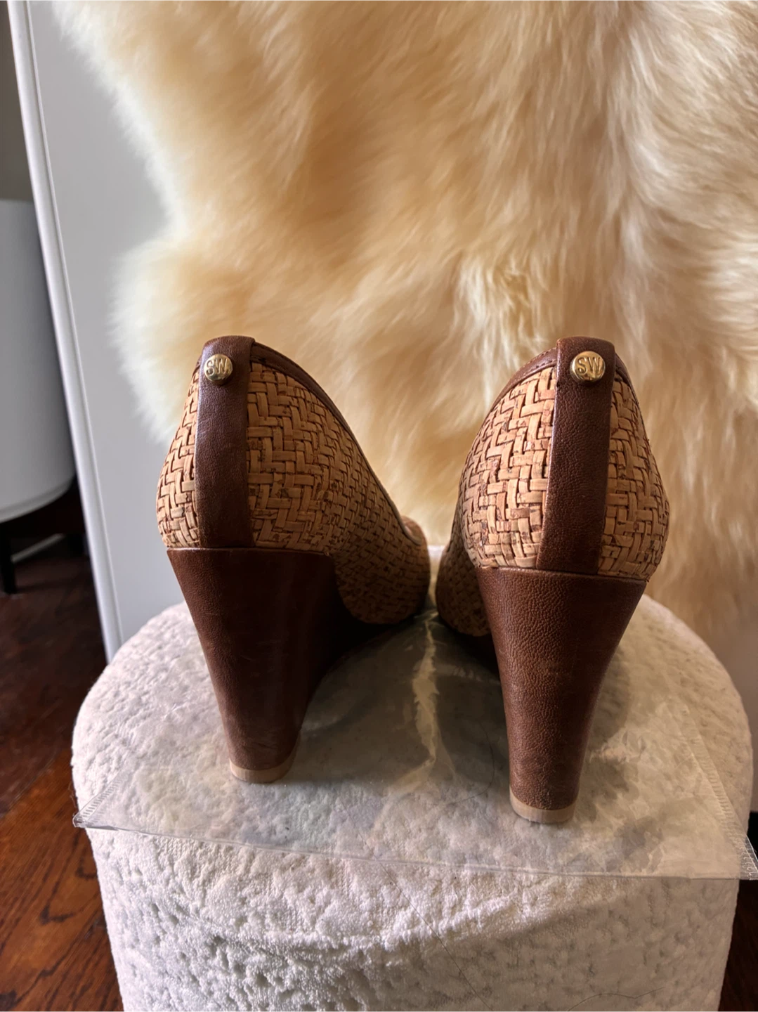 Stuart Weitzman Woven Wedge Peep Toe Heels - photo 3