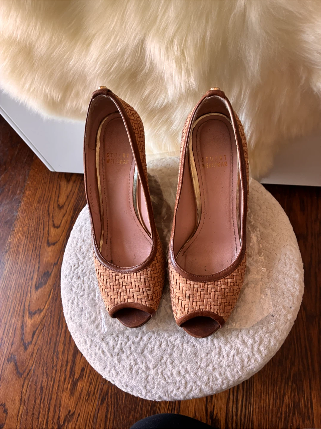 Stuart Weitzman Woven Wedge Peep Toe Heels - photo 5
