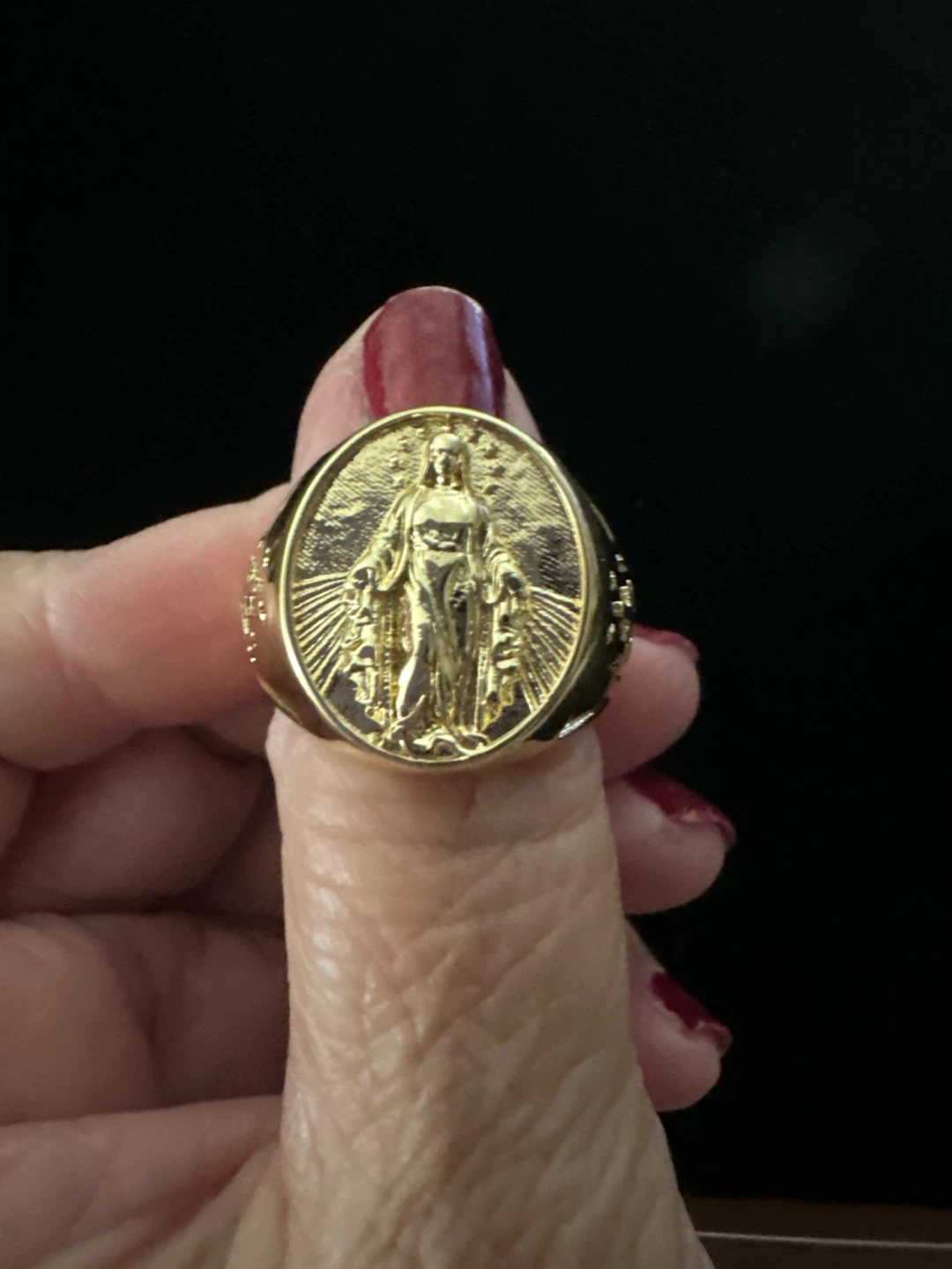 14k Gold-Tone laminated Miraculous Medal Signet Ring Size 10