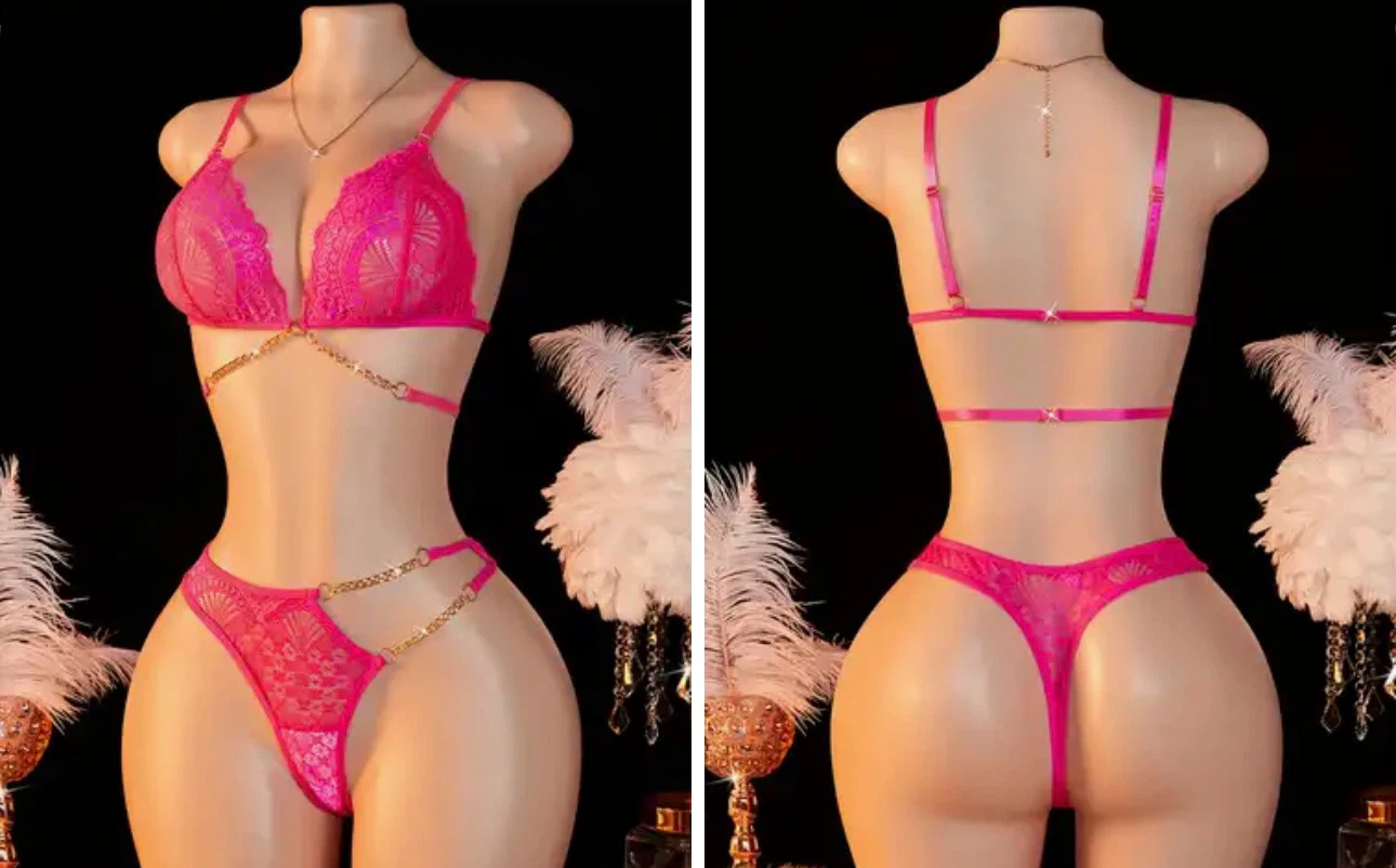 Brand New Hot Pink Lace Lingerie Set. Size Large