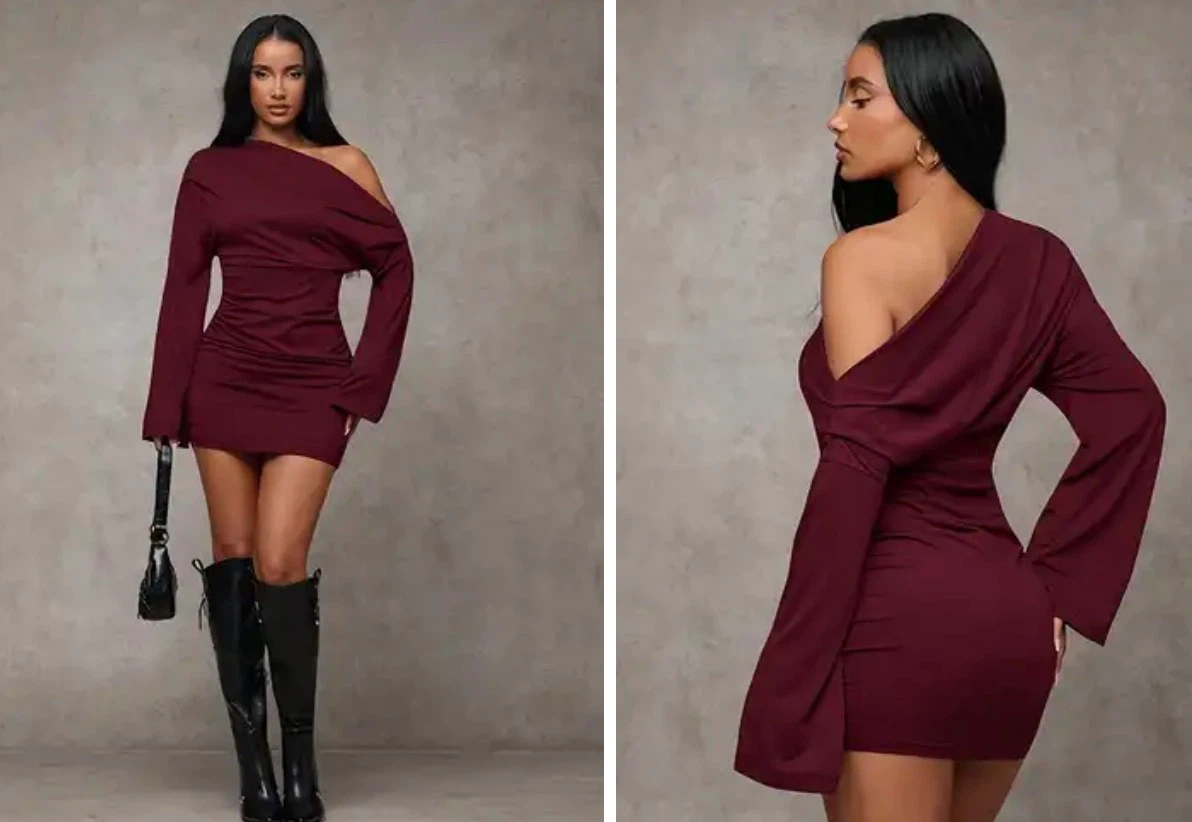 Brand New Burgundy One-Shoulder Dress. Size Large