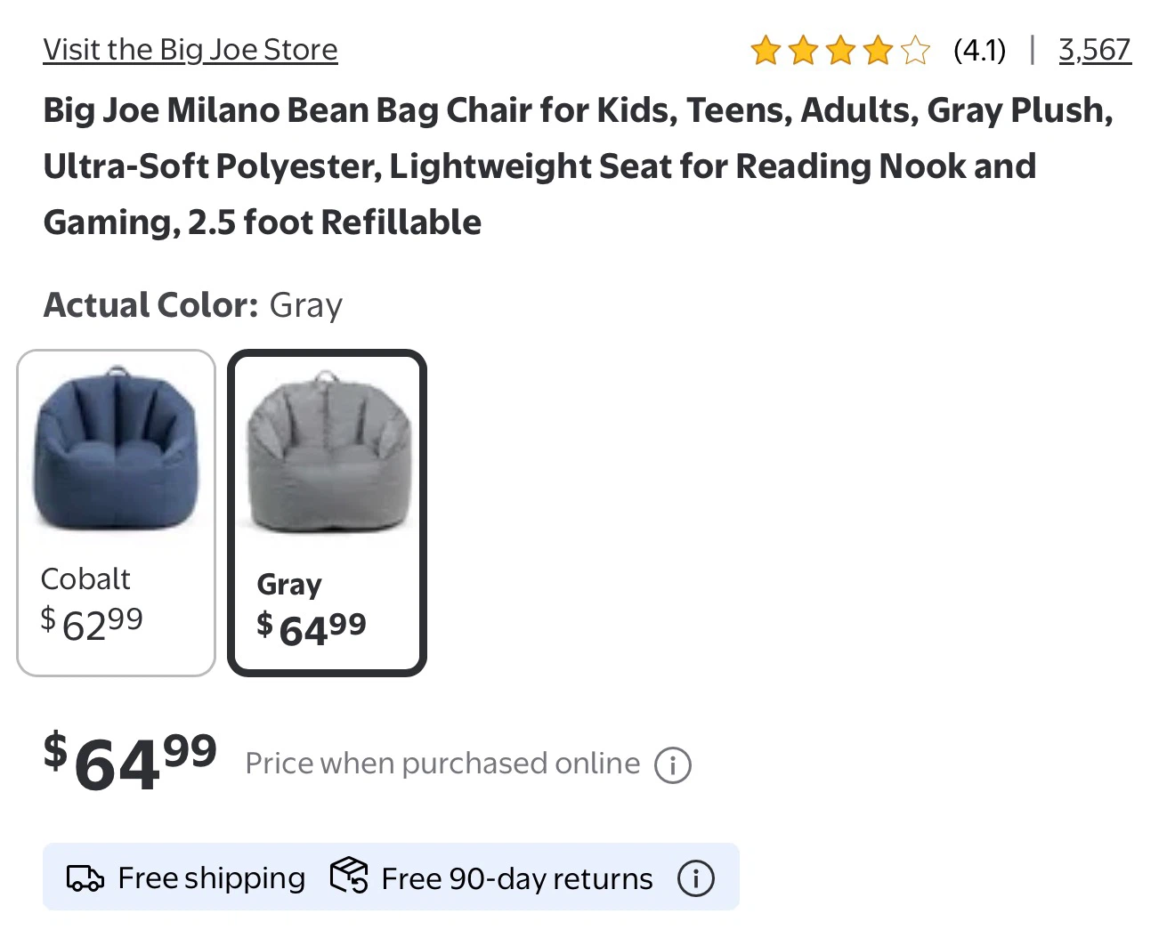 Big Joe Milano Bean Bag Chair Gray - photo 3