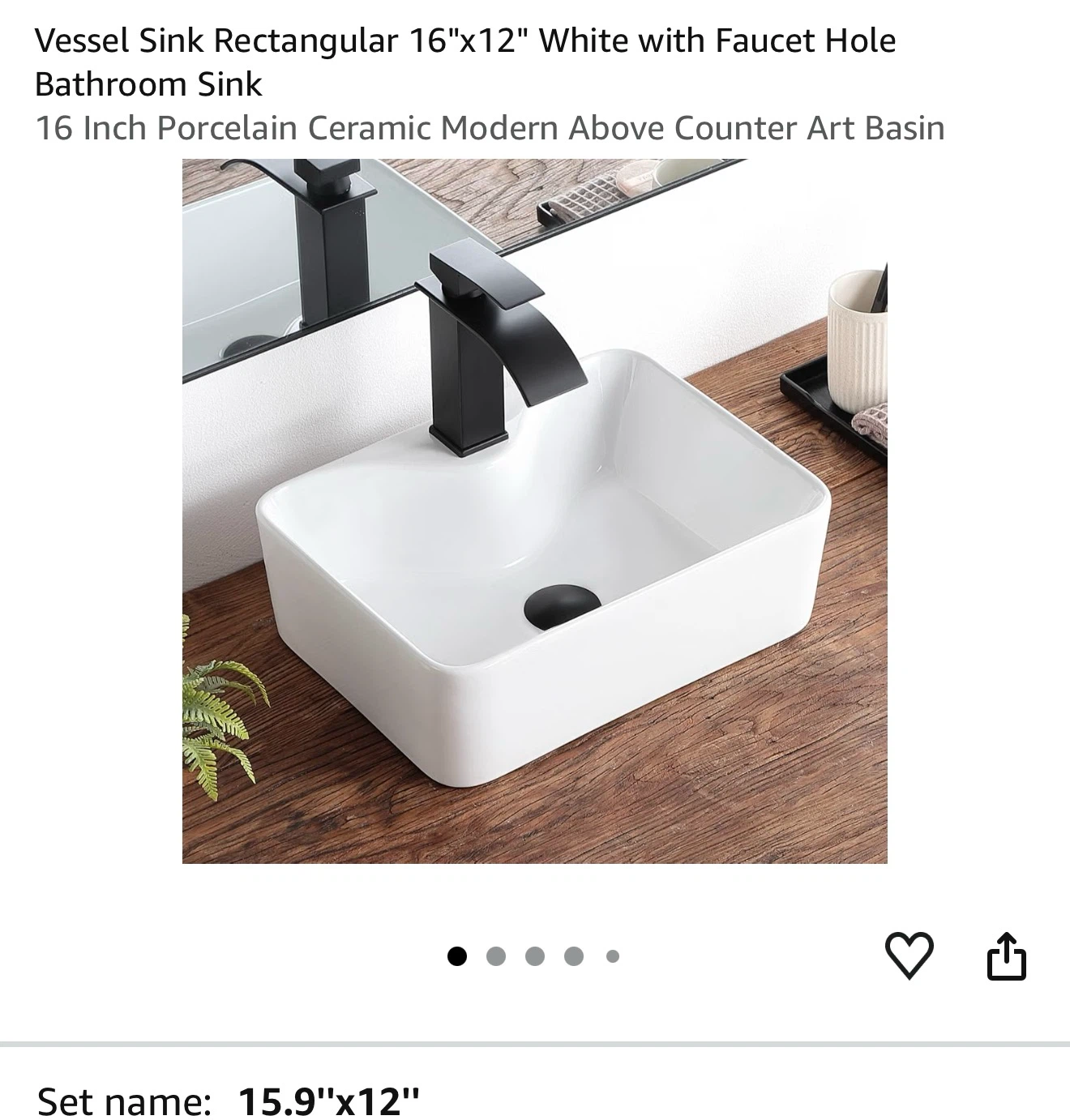 KDKSC Rectangular Porcelain Bathroom Vessel Sink 1612