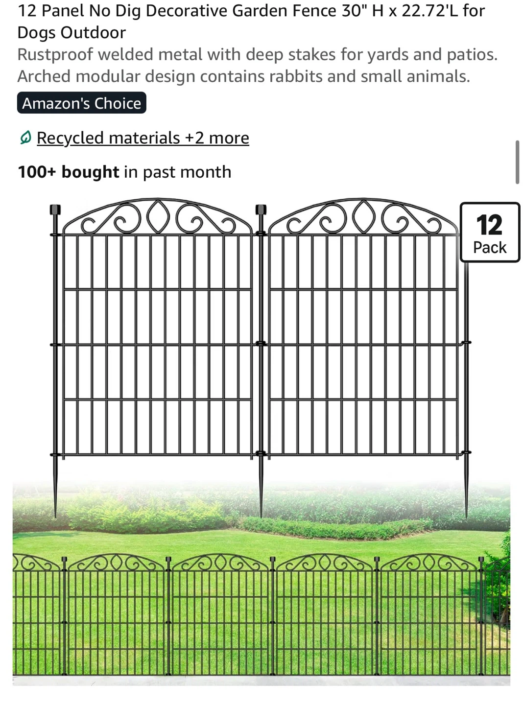 12 Panel Decorative Garden Fence Animal Barrier