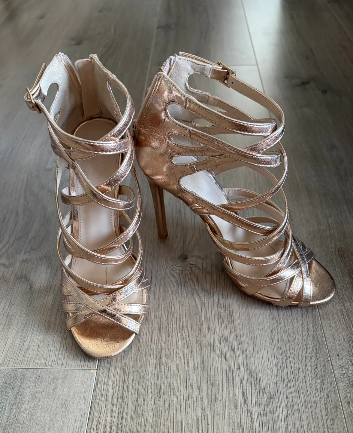 Rose Gold Strappy Stiletto Sandals 37 / 6.5