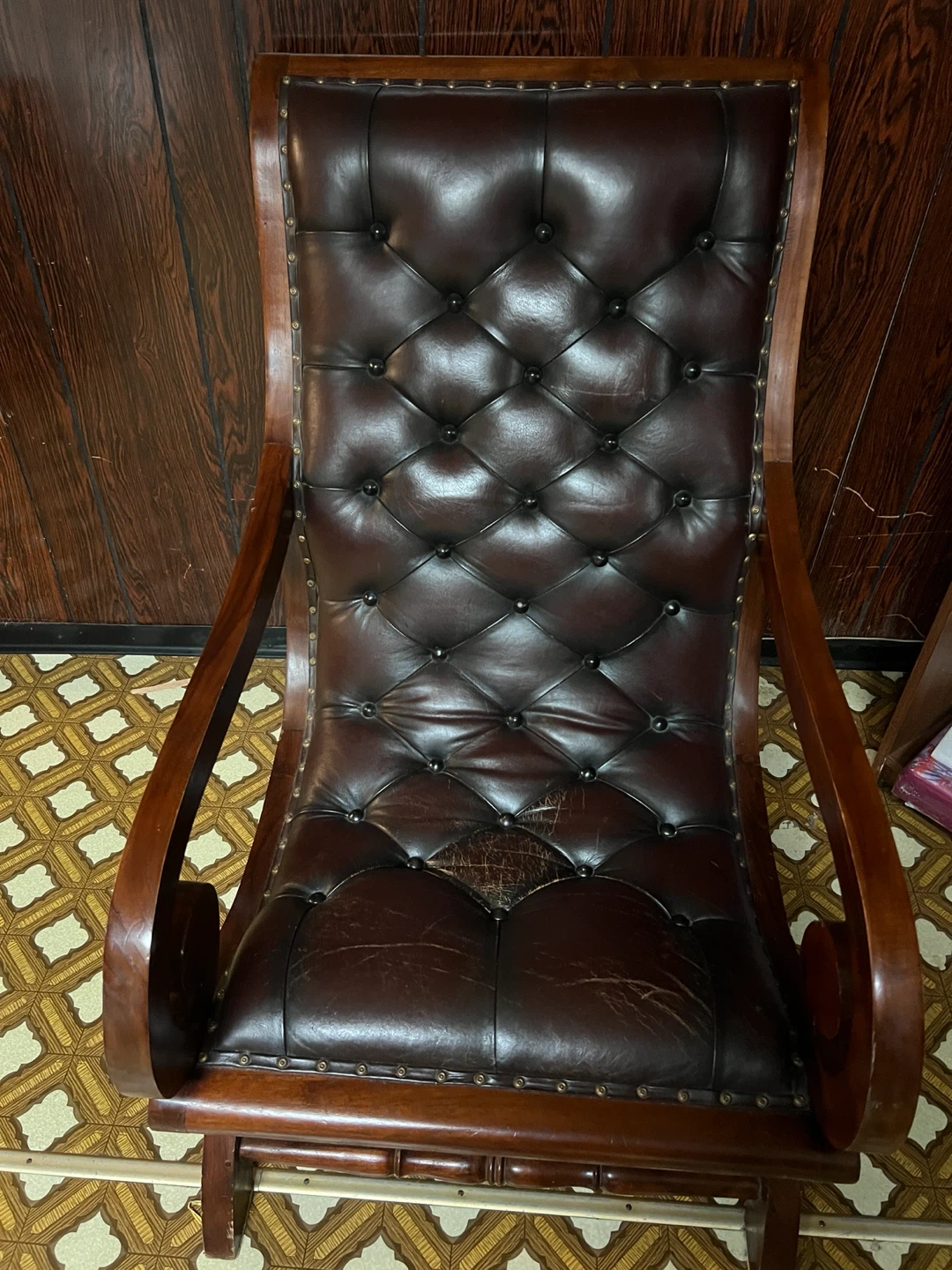 Vintage Tufted Rocking Chair and Ottoman Set