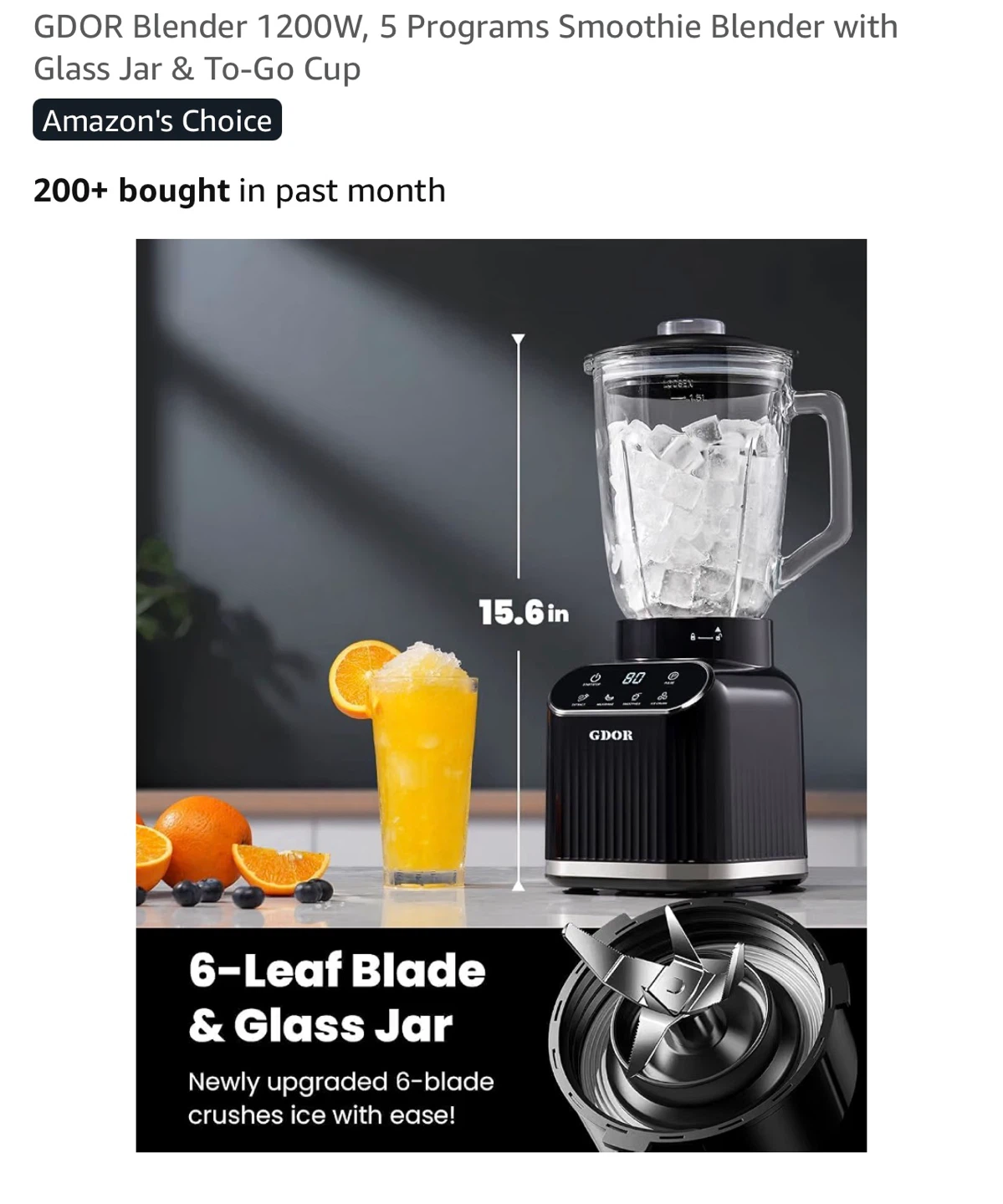 GDOR 1200W Blender with Glass Jar and To-Go Cup - photo 2