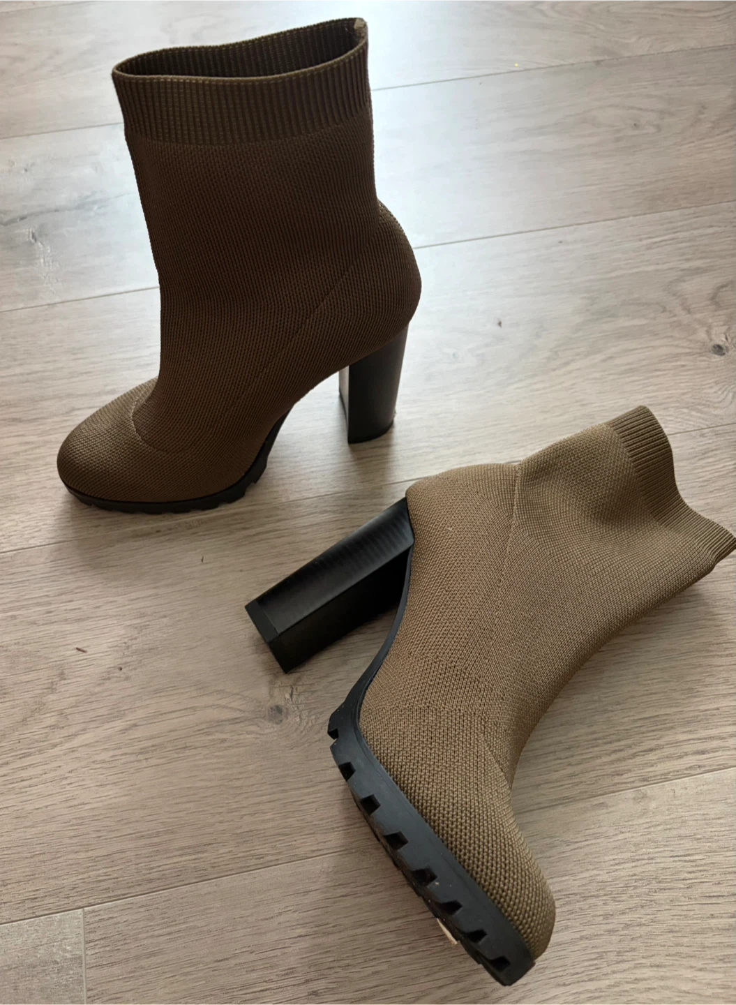 Olive Knit Block Heel Sock Boots 37.5 / 7