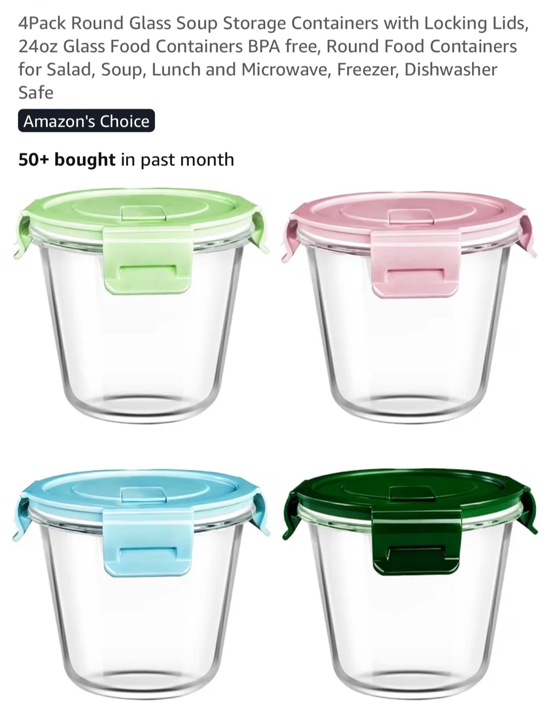 4 Pack Round Glass Storage Containers with Locking Lids