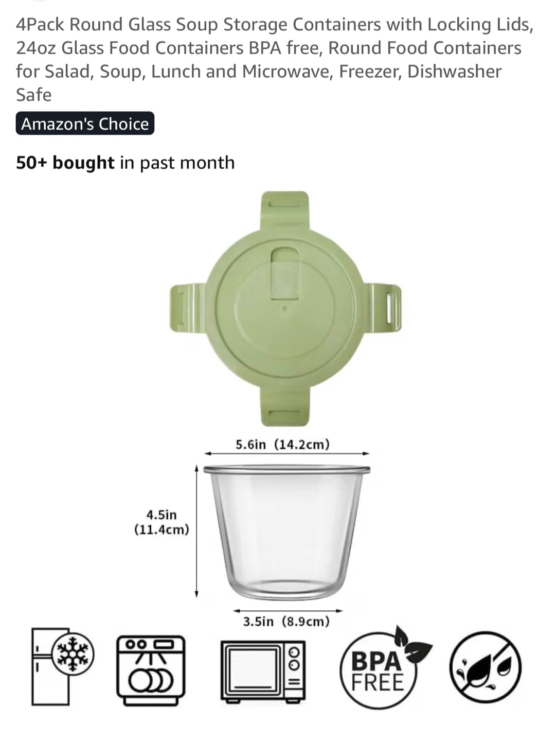 4 Pack Round Glass Storage Containers with Locking Lids - photo 3