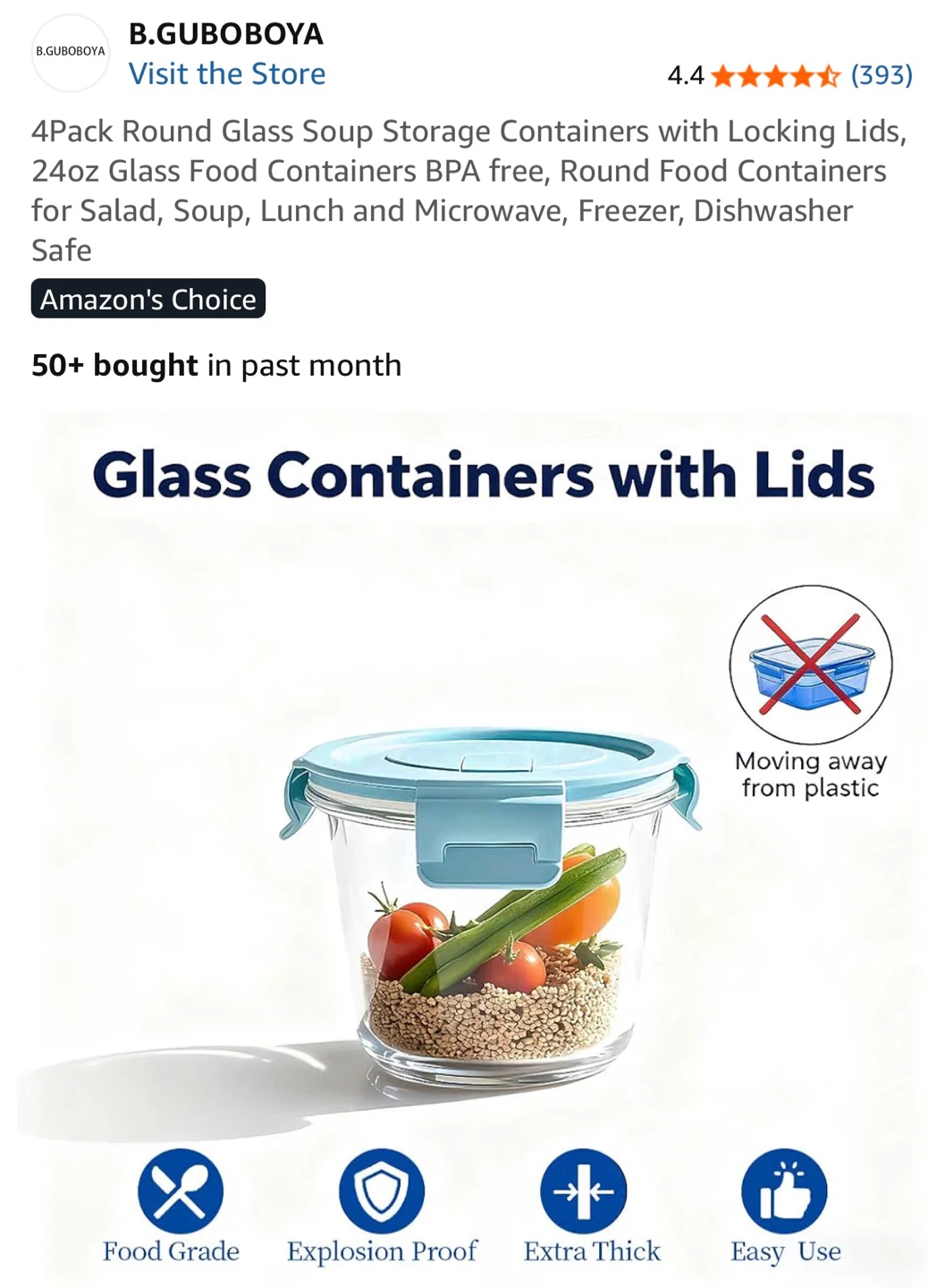 4 Pack Round Glass Storage Containers with Locking Lids - photo 5