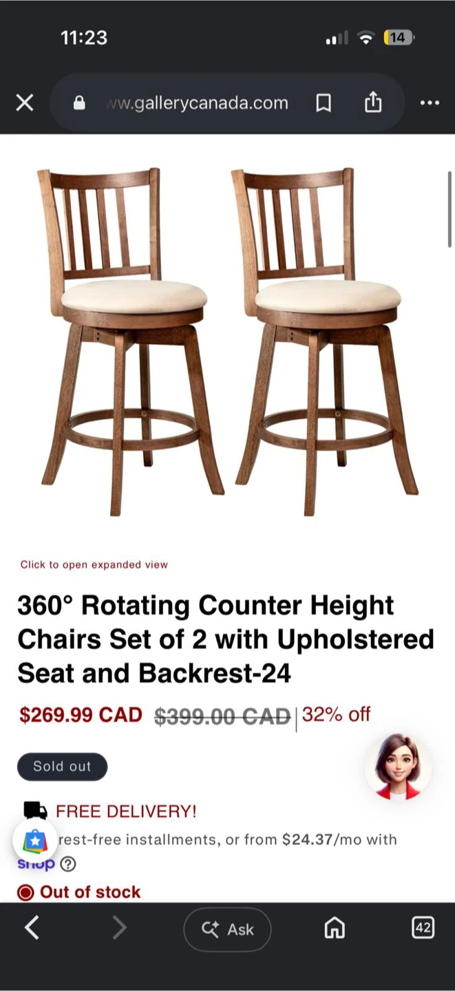 Set of 2 Rotating Counter Height Chairs