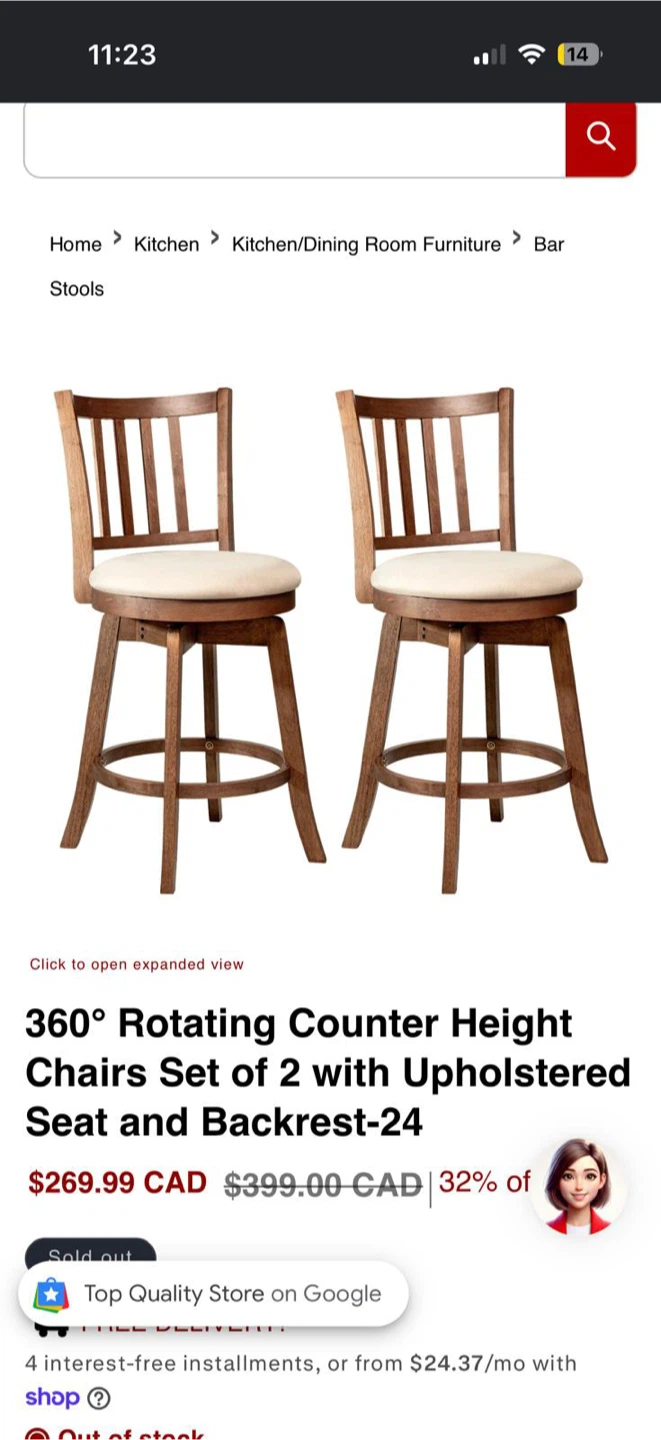Set of 2 Rotating Counter Height Chairs - photo 2
