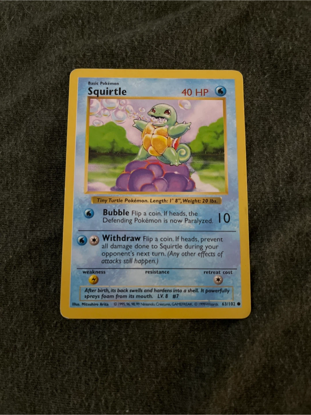 1999 Base Set shadowless Squirtle Pokemon Trading Card - photo 2