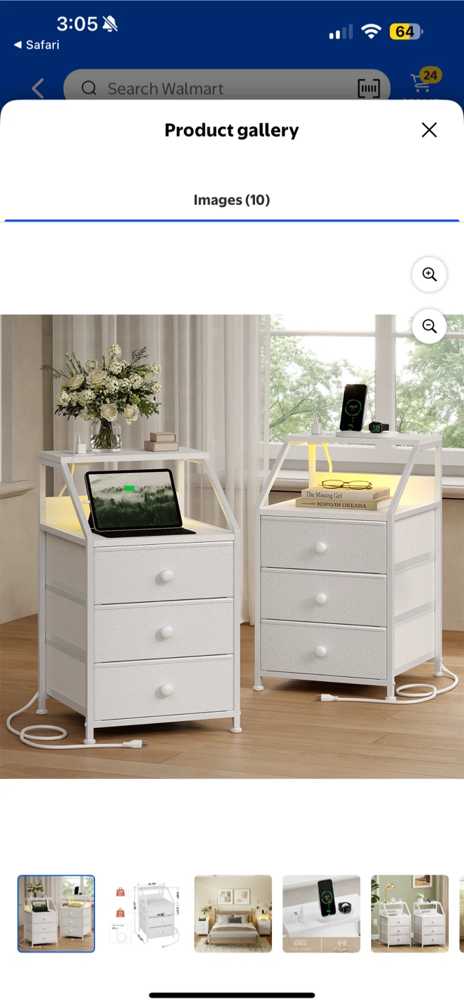 White 3-Drawer Nightstand with Charging Station - photo 4