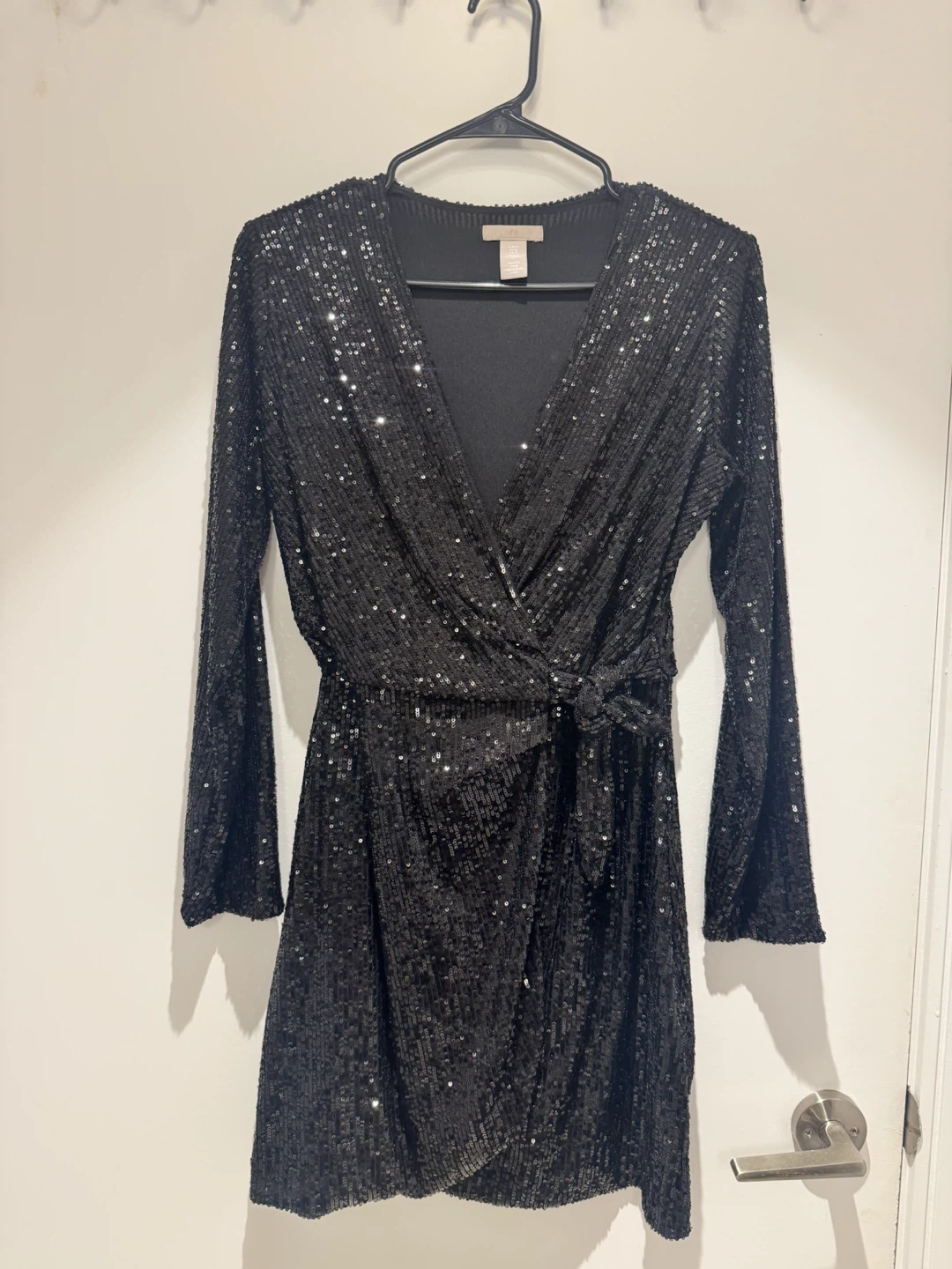 H&M Black Sequin Wrap holiday party Dress